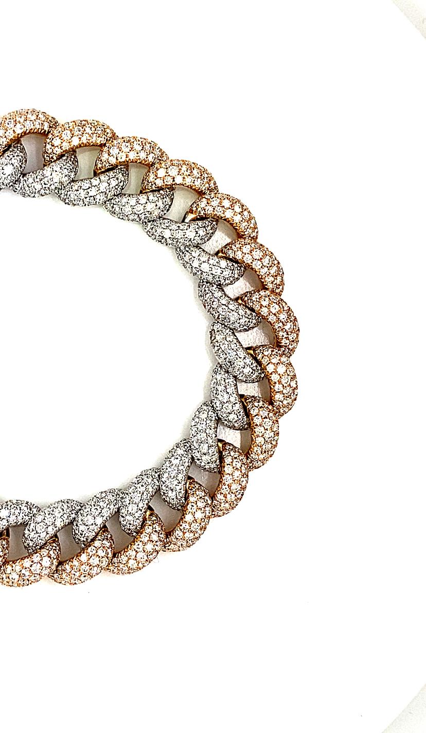 Diamond bracelet made with real/natural brilliant cut diamonds set in 18 karat white and rose gold. Total Diamond Weight: 10.54 carats. Diamond Color: G-H. Clarity: VS1. Bracelet Length: 7 inches. 