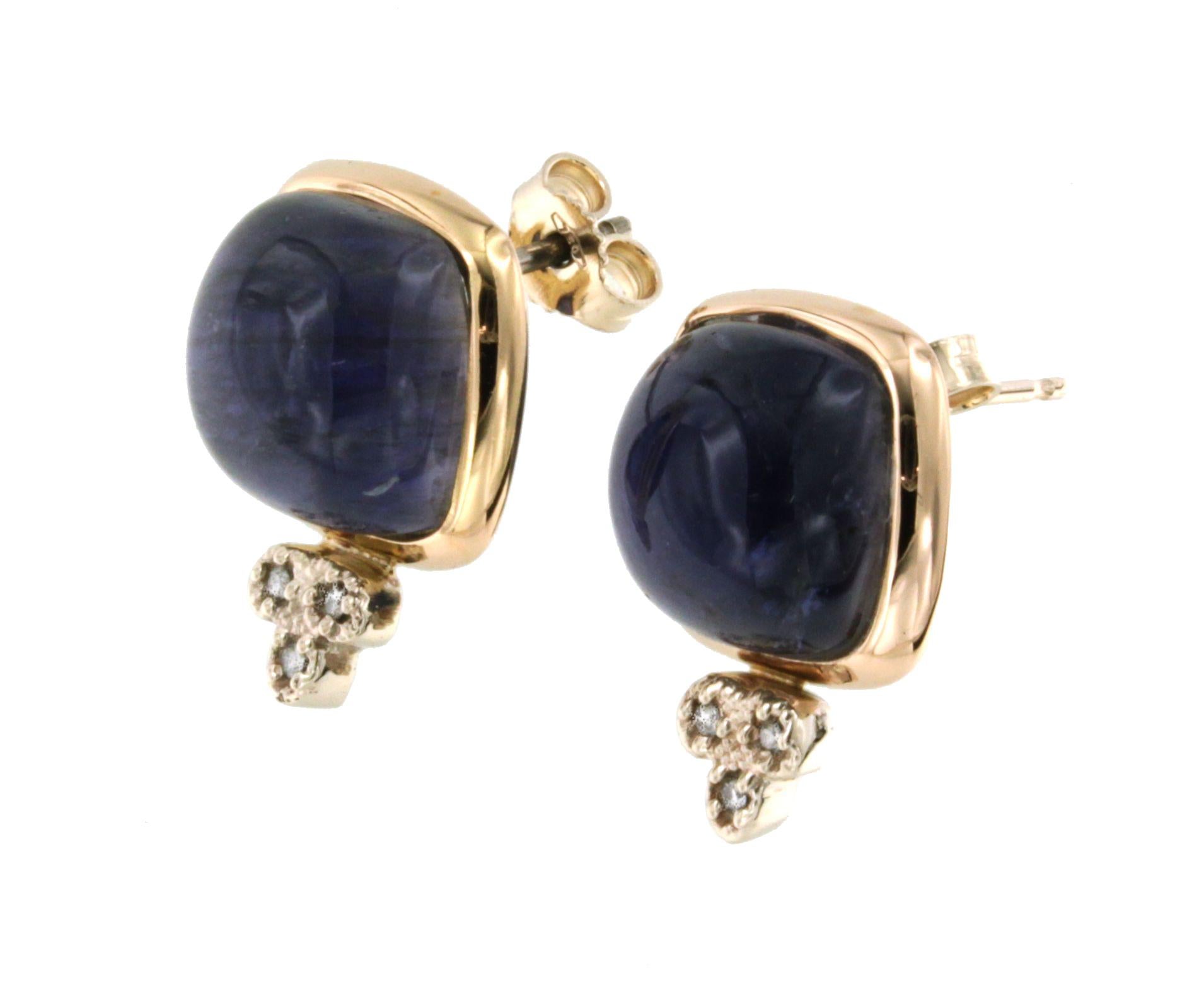 Modern 18Kt  Rose White Gold Natural Stones Iolite White Diamonds Fashion Earrings For Sale