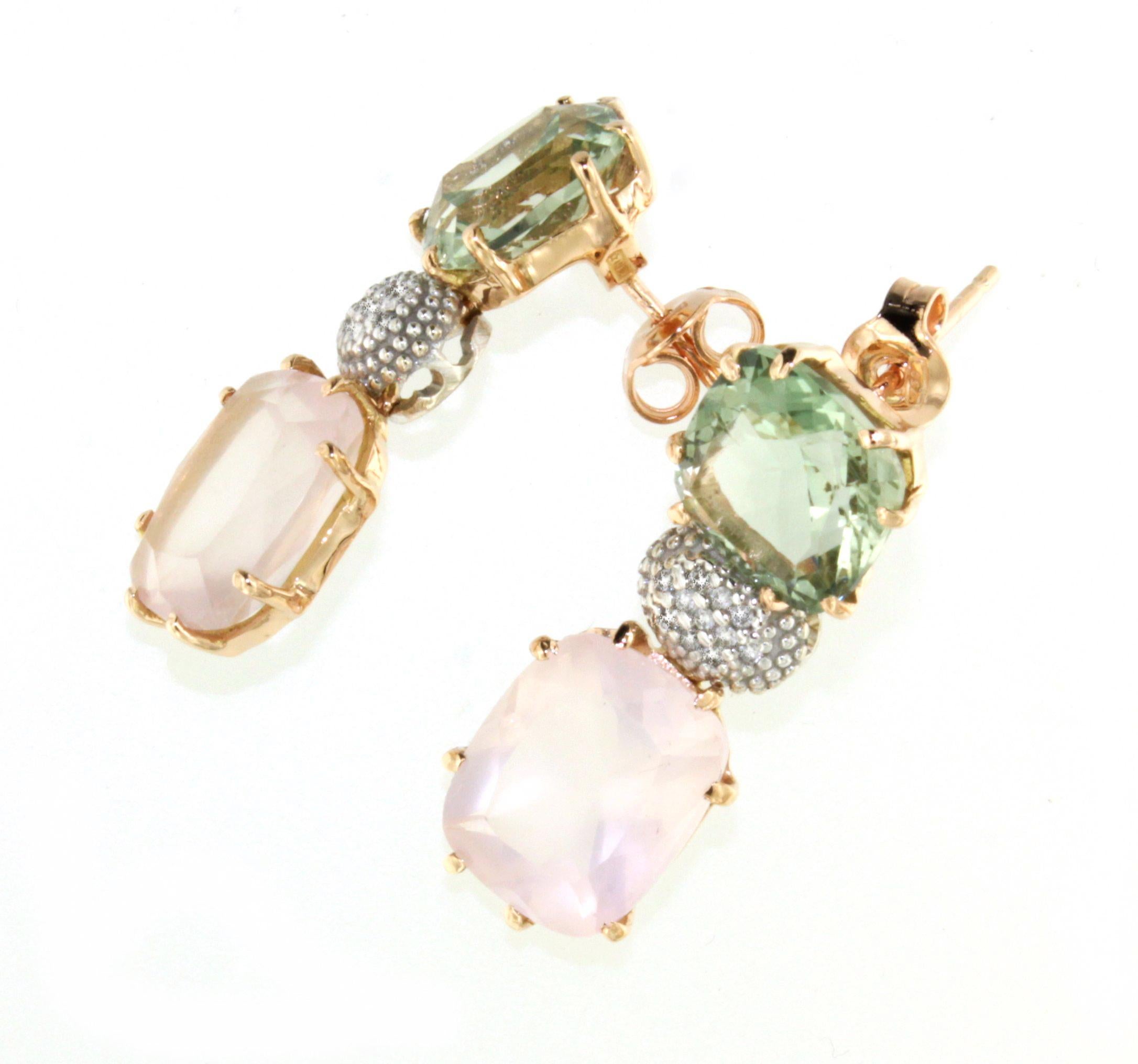Moderno 18Kt  Orecchini di moda in oro rosa bianco con pietre naturali e diamanti bianchi in vendita