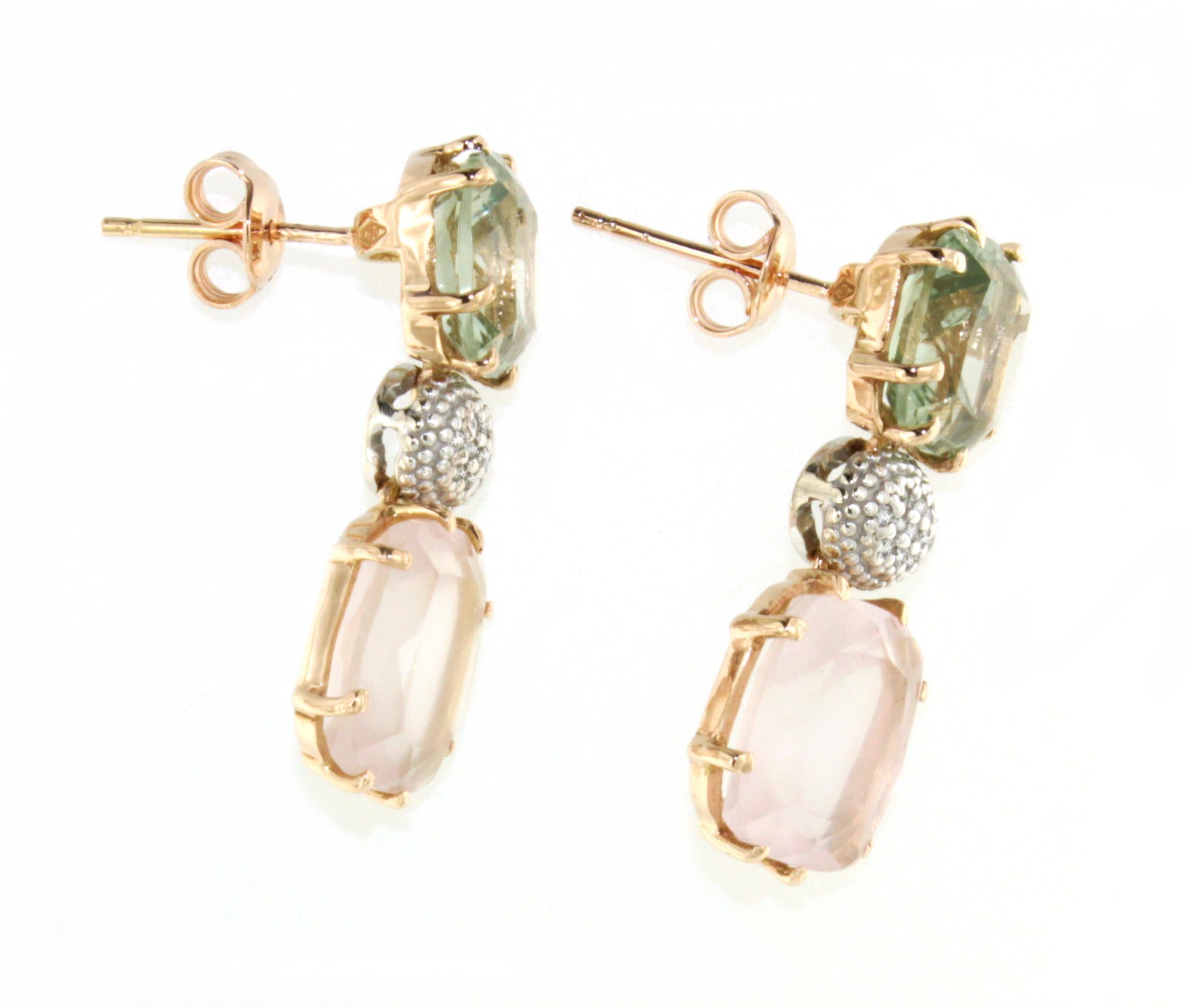Quadrato 18Kt  Orecchini di moda in oro rosa bianco con pietre naturali e diamanti bianchi in vendita