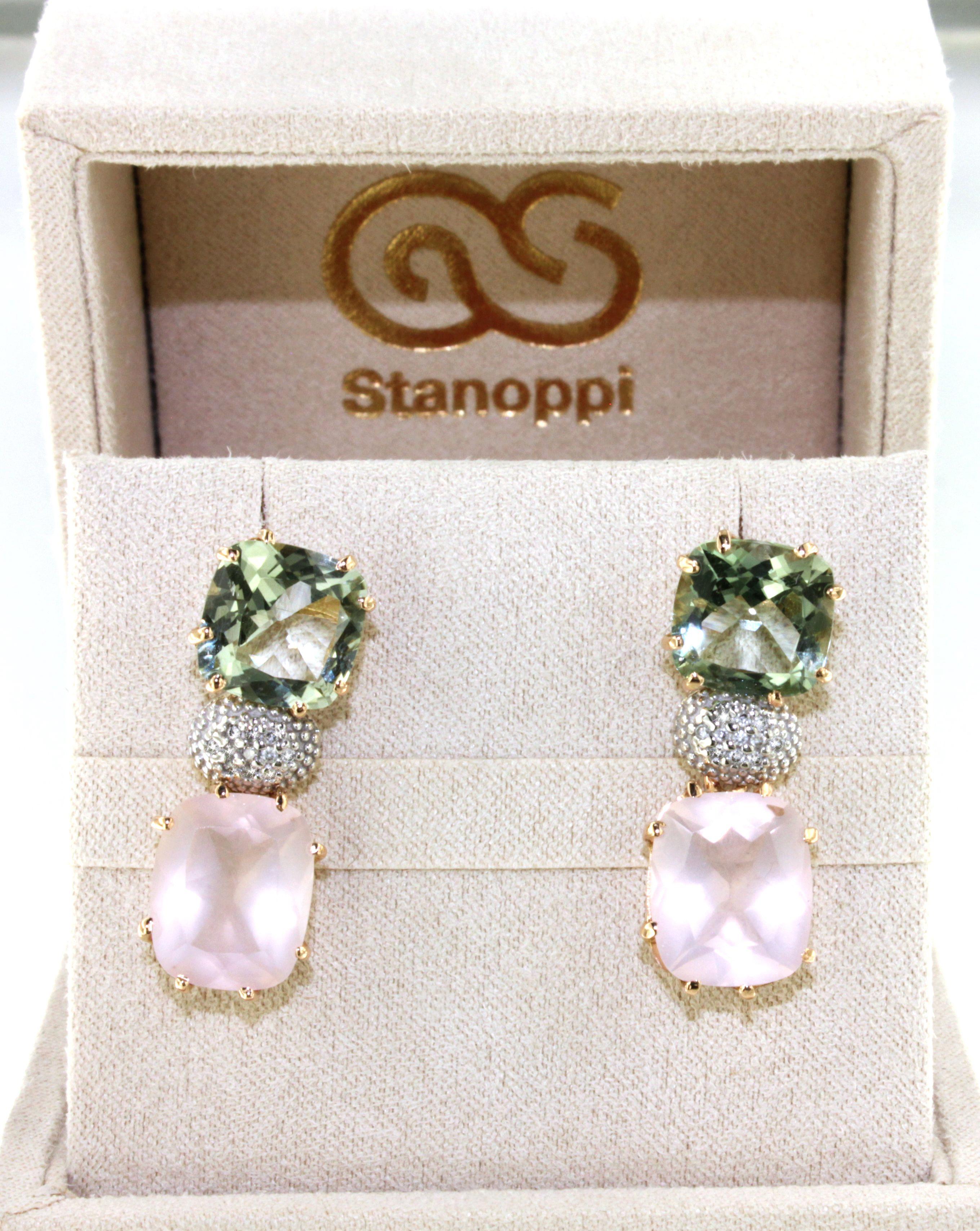 18Kt  Orecchini di moda in oro rosa bianco con pietre naturali e diamanti bianchi In condizioni Nuovo in vendita a GALLARATE, IT