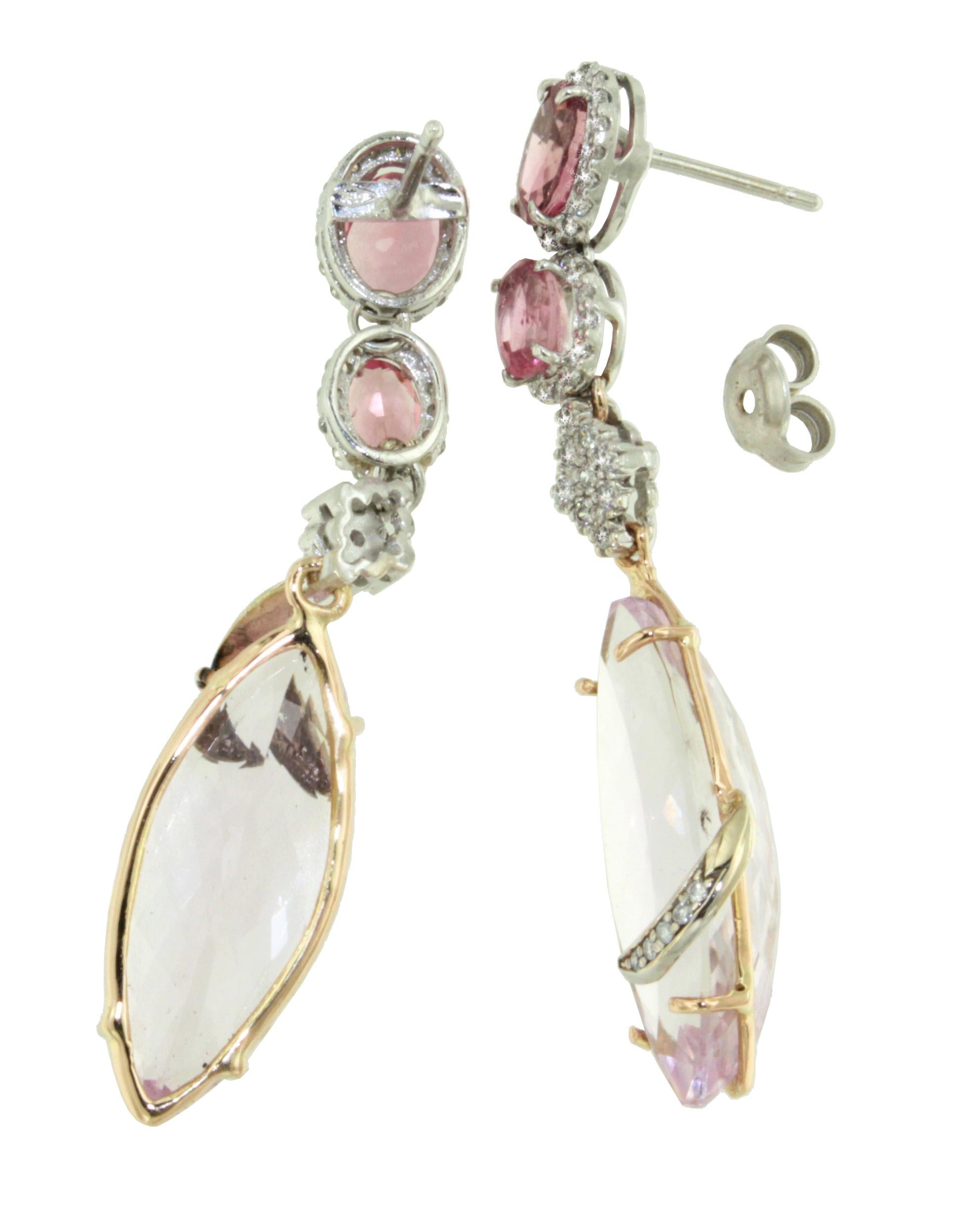 Contemporary 18Kt Rose White Gold Natural Stones White Diamond Fashion Elegant Drop Earrings For Sale