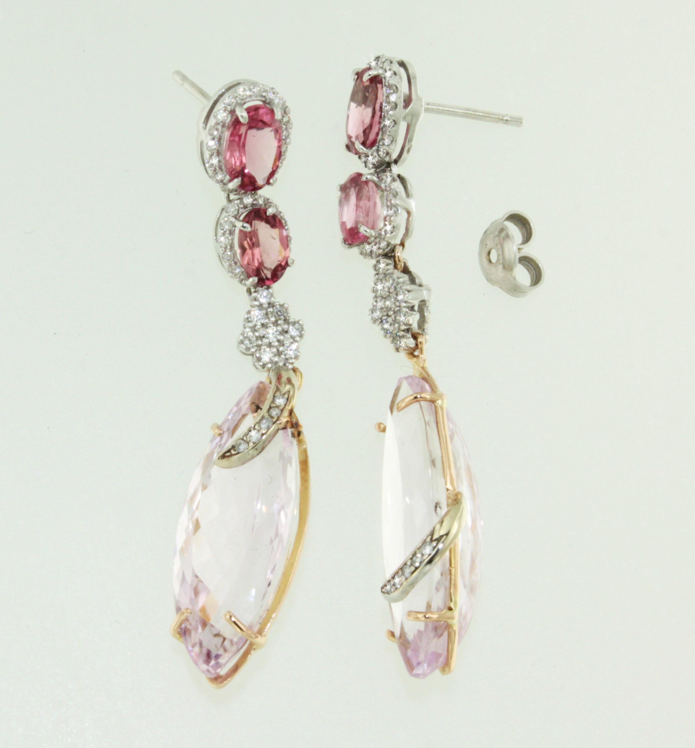 Marquise Cut 18Kt Rose White Gold Natural Stones White Diamond Fashion Elegant Drop Earrings For Sale