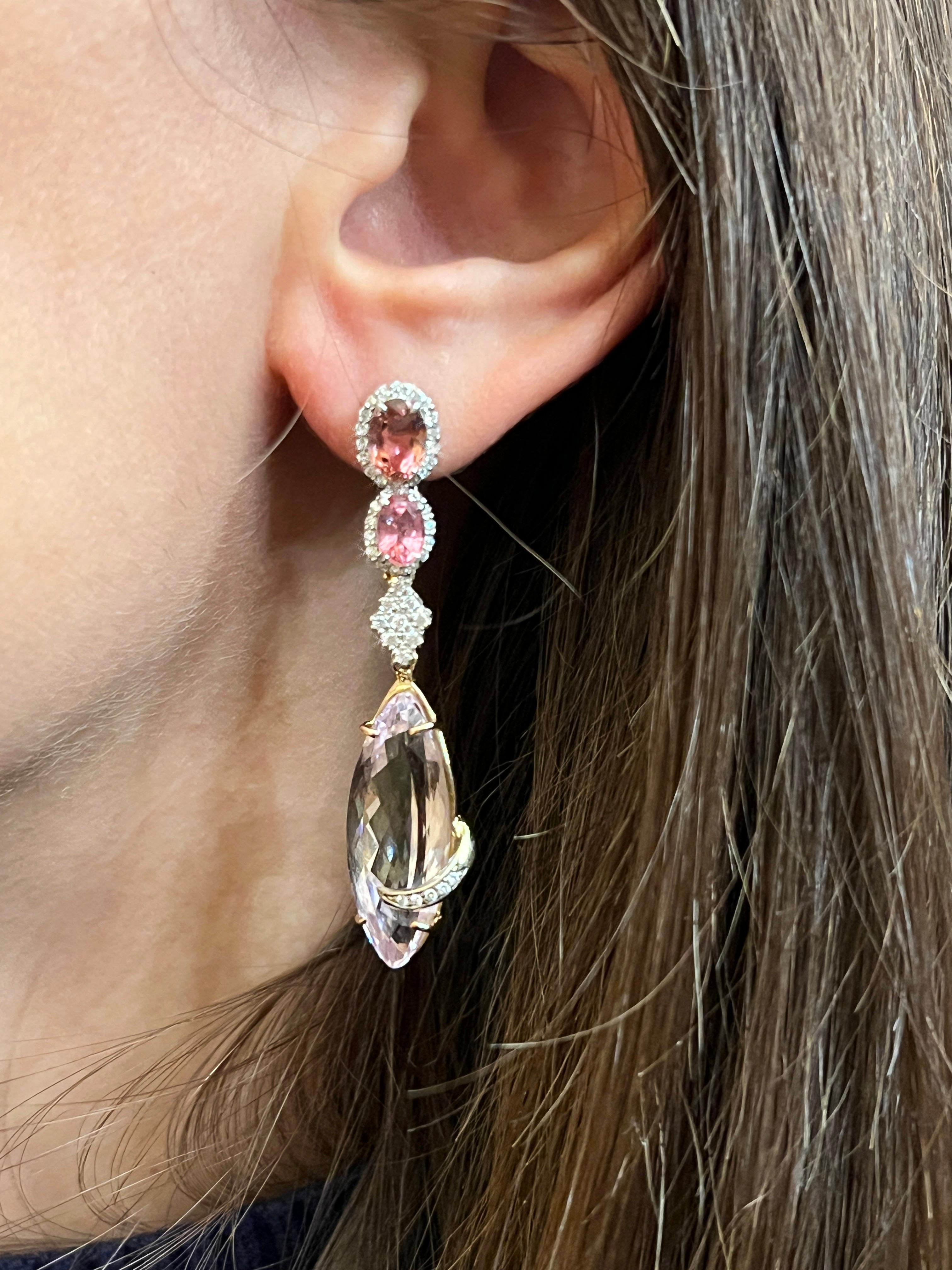 18Kt Rose White Gold Natural Stones White Diamond Fashion Elegant Drop Earrings In New Condition For Sale In GALLARATE, IT