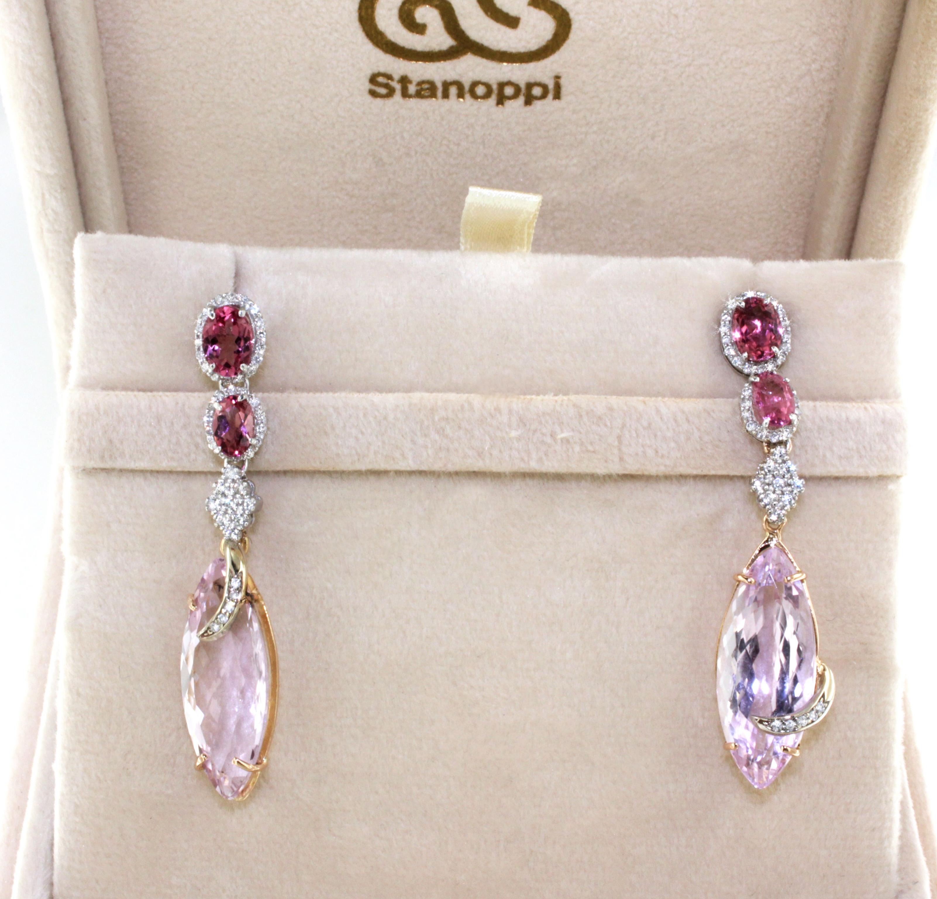 Women's or Men's 18Kt Rose White Gold Natural Stones White Diamond Fashion Elegant Drop Earrings For Sale