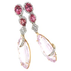18Kt Rose White Gold Natural Stones White Diamond Fashion Elegant Drop Earrings