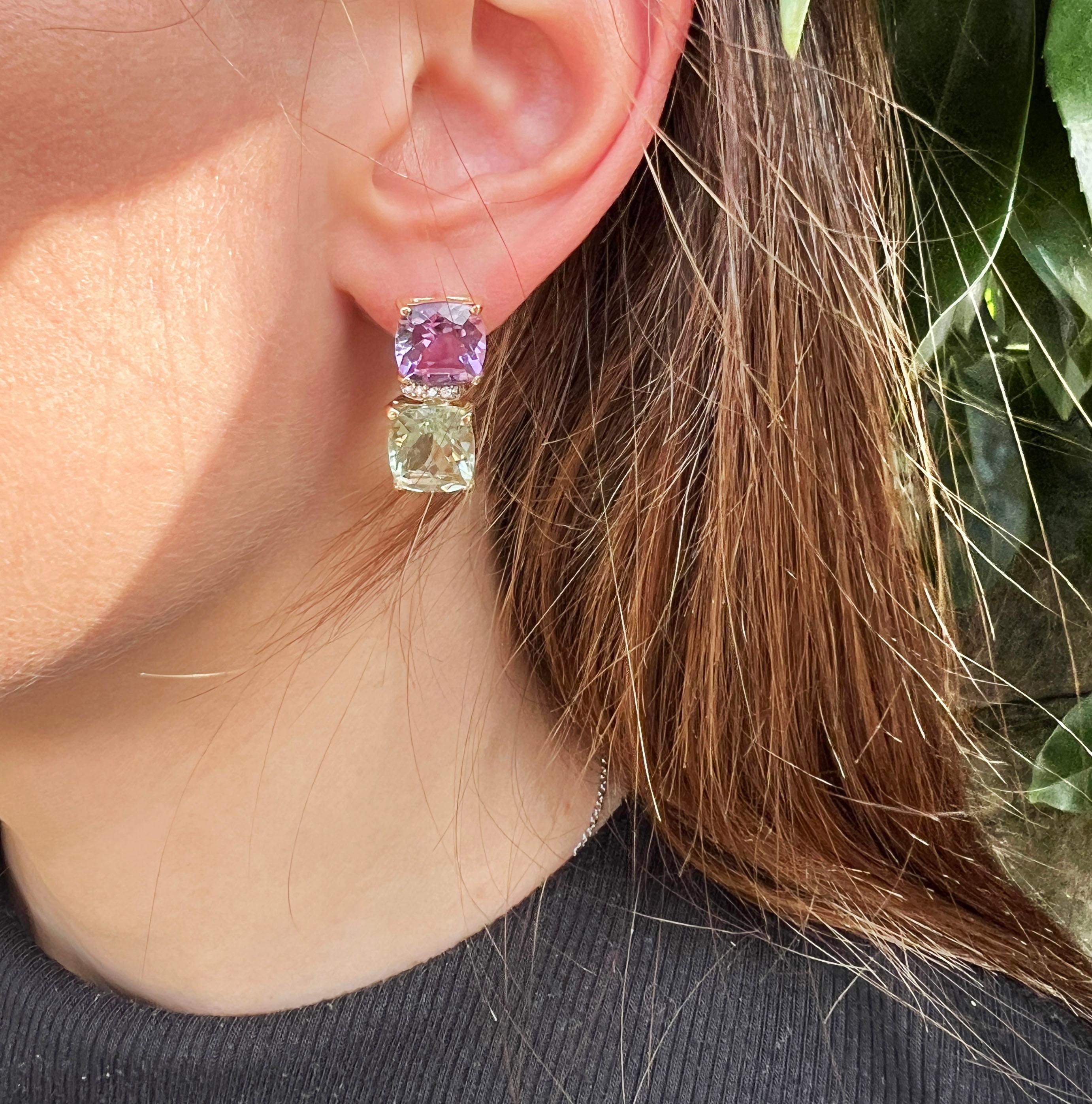 Moderne 18Kt  Boucles d'oreilles modernes en or rose, pierres naturelles et diamants blancs  en vente