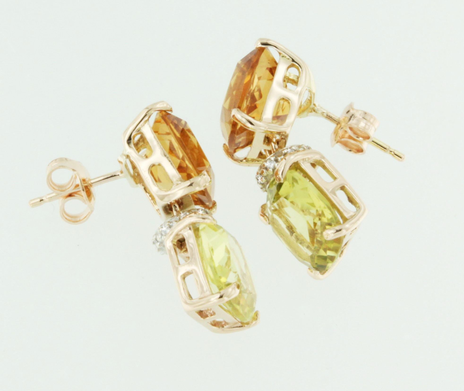 Rose Cut 18Kt Rose White Gold Natural Stones White Diamonds Fashion Modern Earrings  For Sale