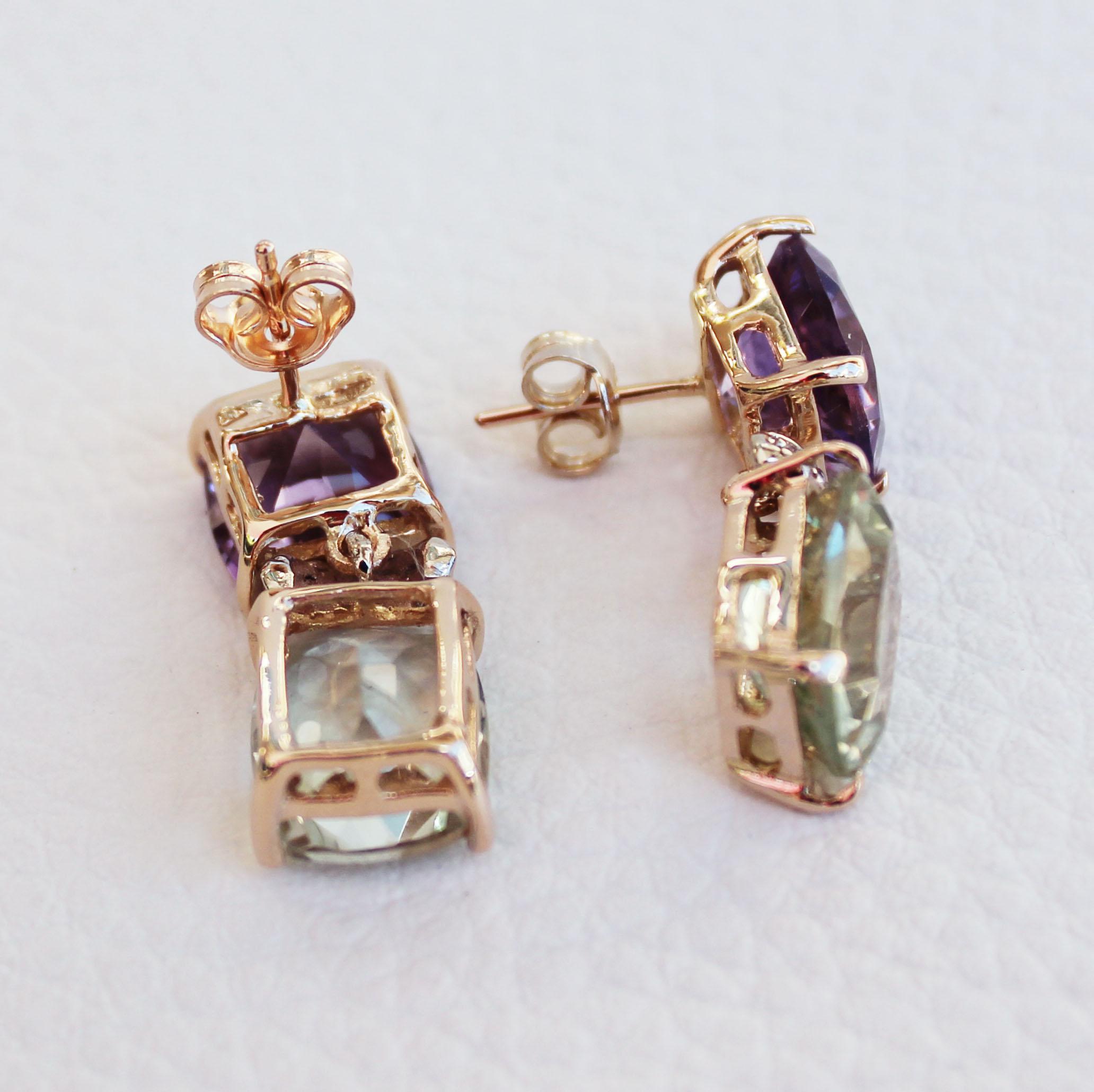 18Kt  Boucles d'oreilles modernes en or rose, pierres naturelles et diamants blancs  Neuf - En vente à GALLARATE, IT