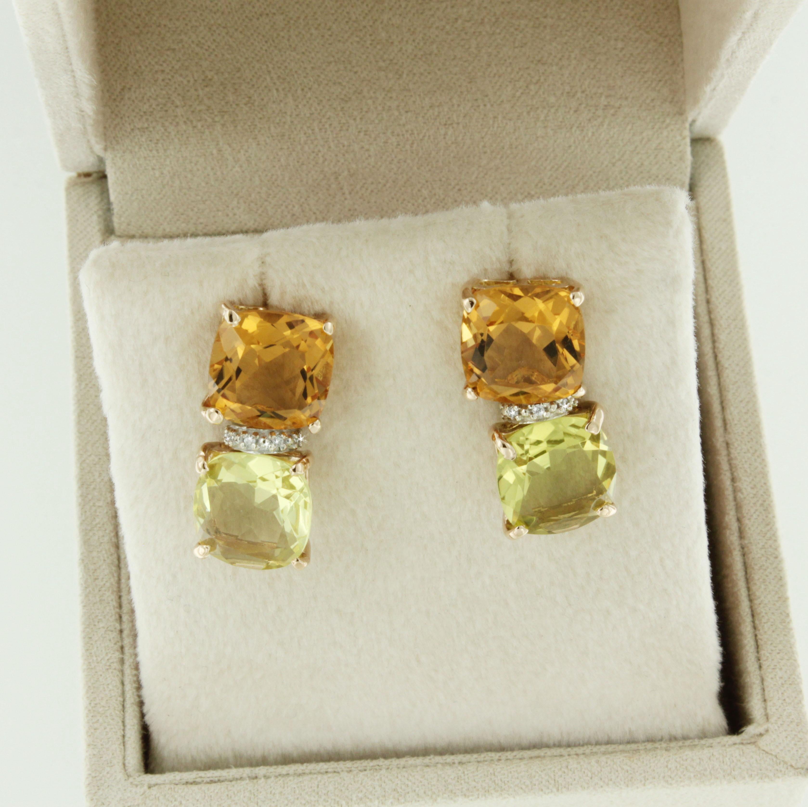 Women's or Men's 18Kt Rose White Gold Natural Stones White Diamonds Fashion Modern Earrings  For Sale
