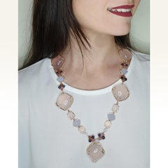 18kt Rose White Gold With Tourmaline Iolite Pink Quartz White Diamonds Necklace