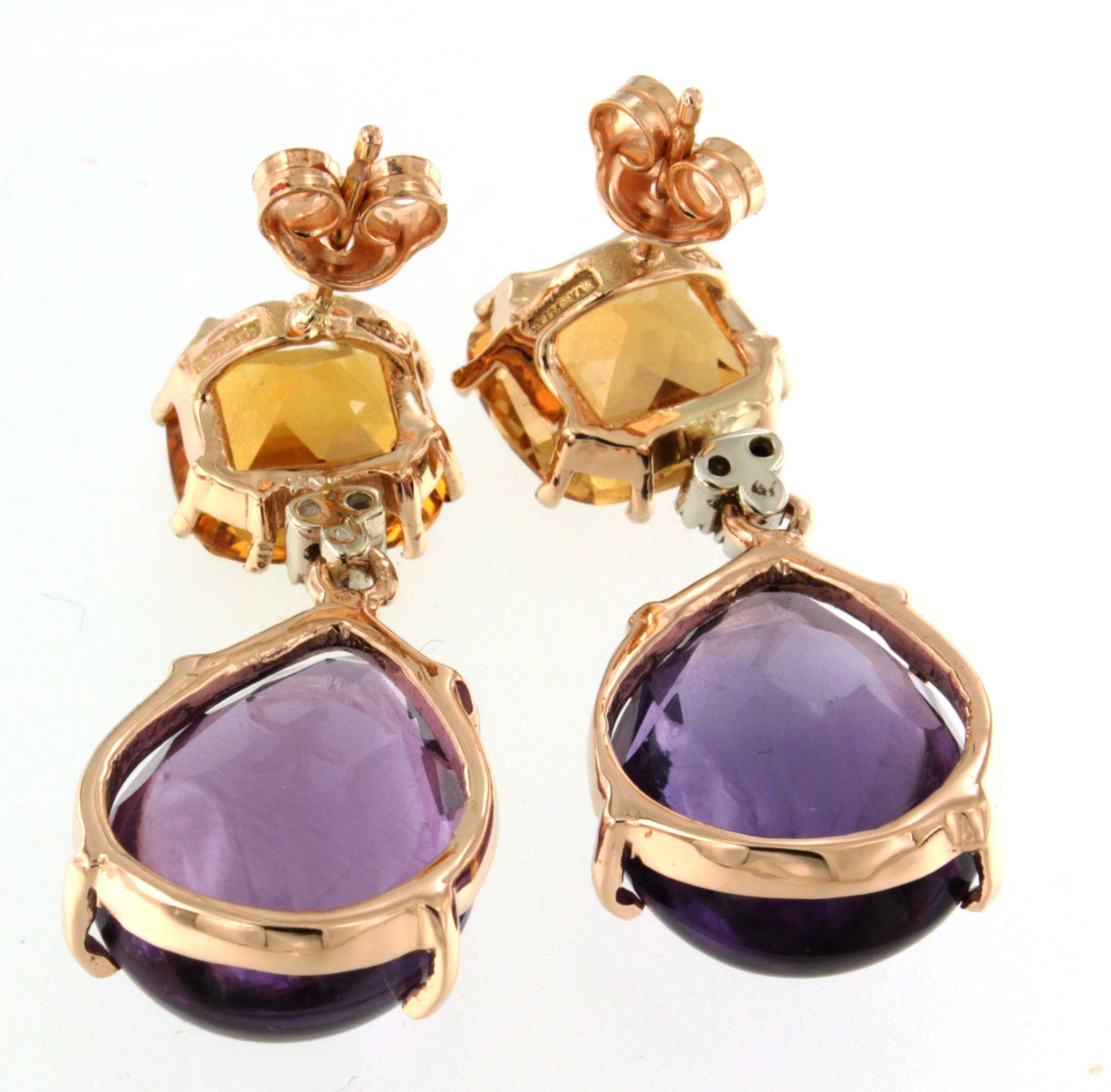 18kt Rose White Gold Yellow Citrine Amethyst White Diamonds Timeless  Earrings  In New Condition For Sale In GALLARATE, IT