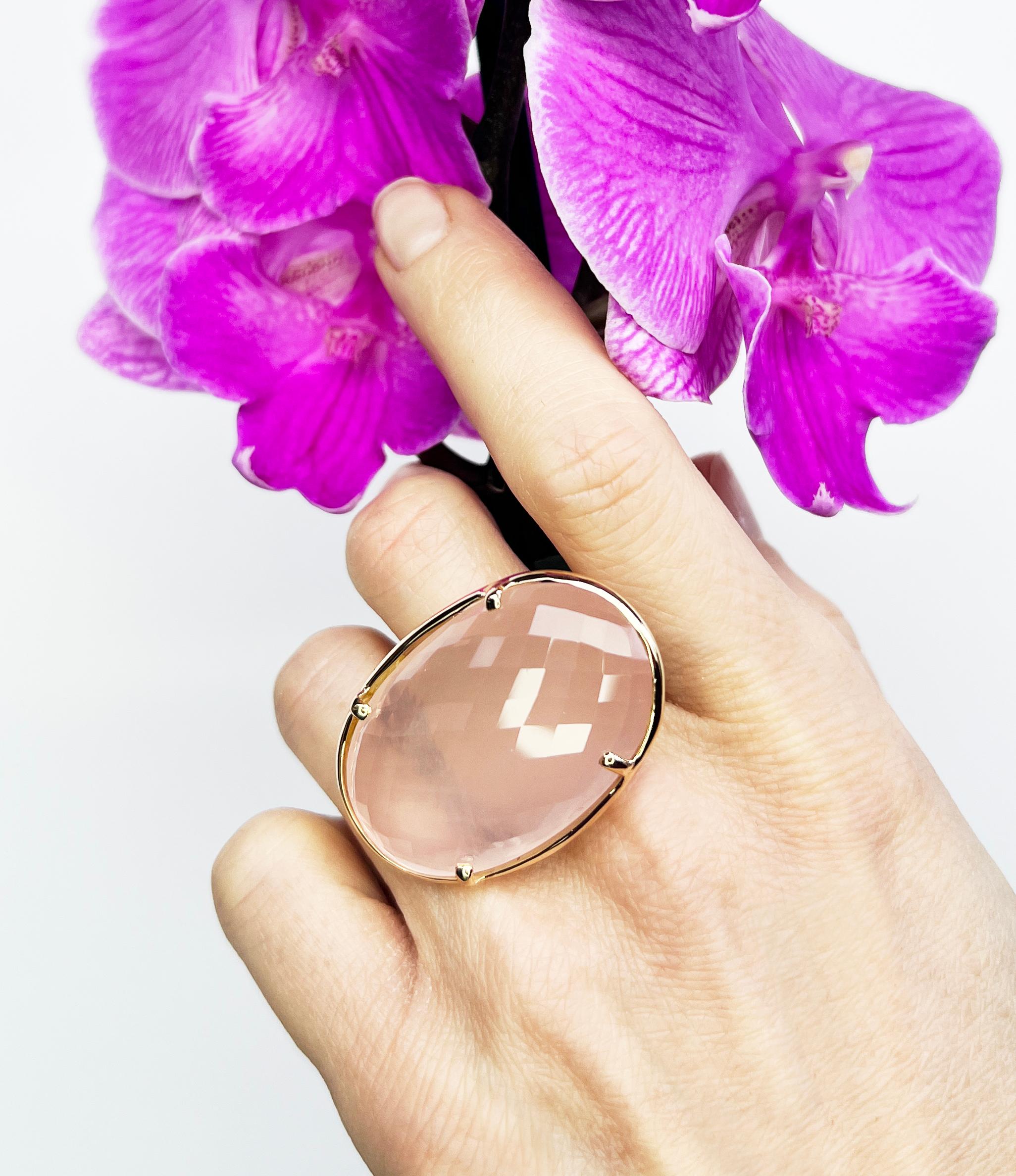 Contemporain 18Kt  Bague de fiançailles de cocktail moderne en or jaune rose et pierre naturelle de mode en vente