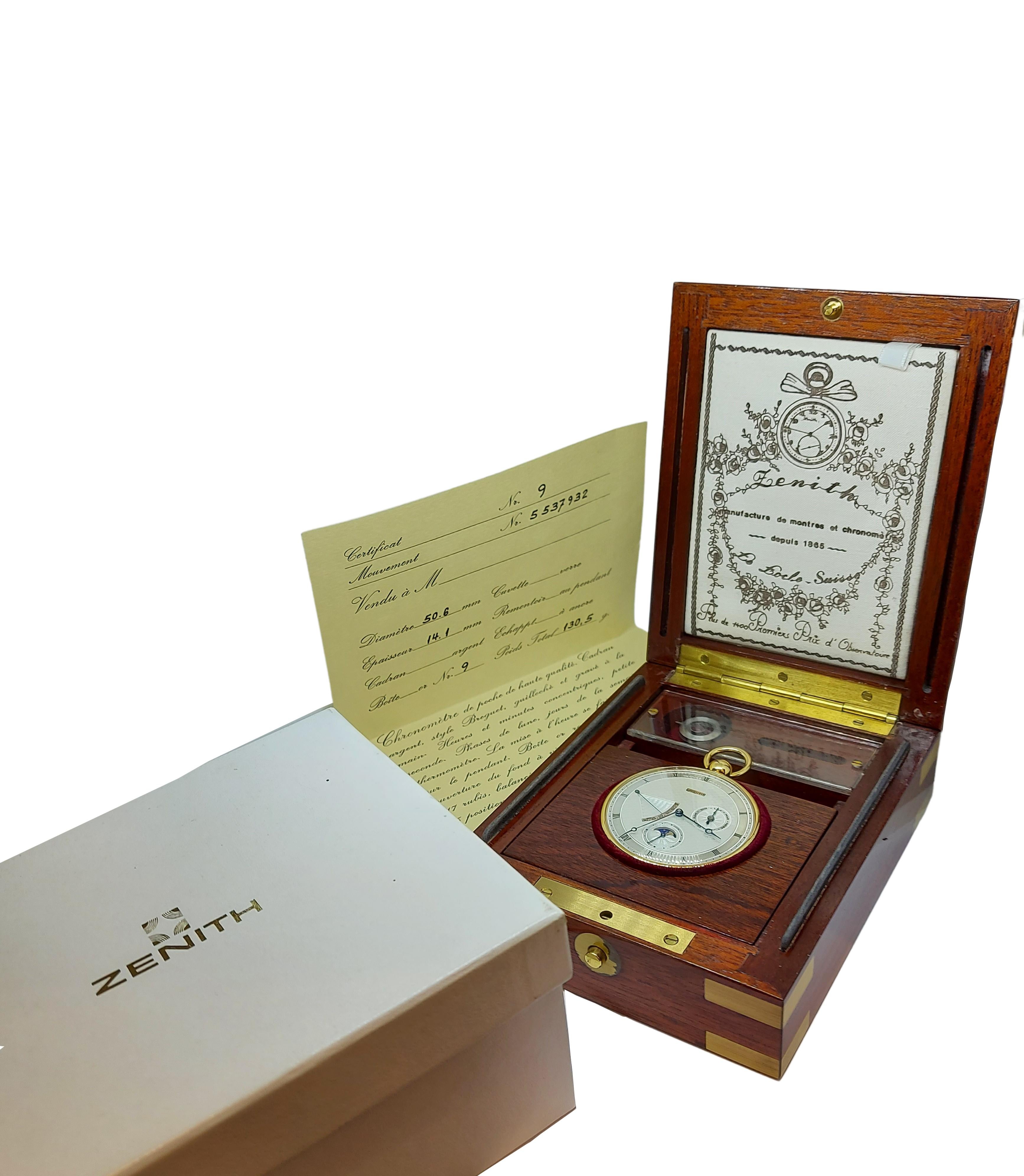 18kt Rose Zenith Open Face Pocket Watch Thomas Engel No° 9 with Box & Papers! For Sale 4