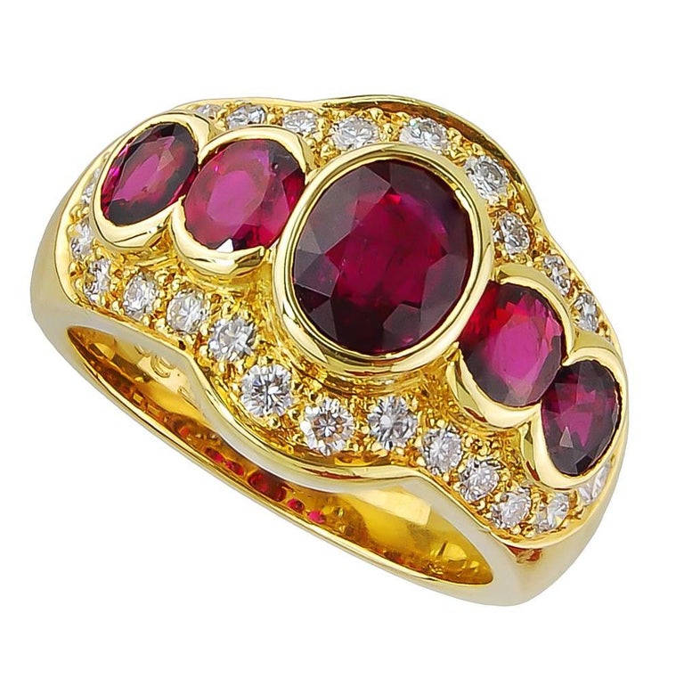Ruby Black Diamond Gold Dome Ring For Sale at 1stdibs