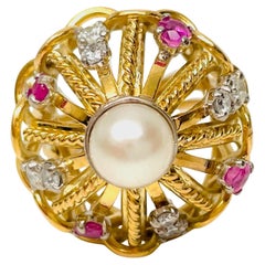 18kt. Ruby Pearl Diamond Crown Ring