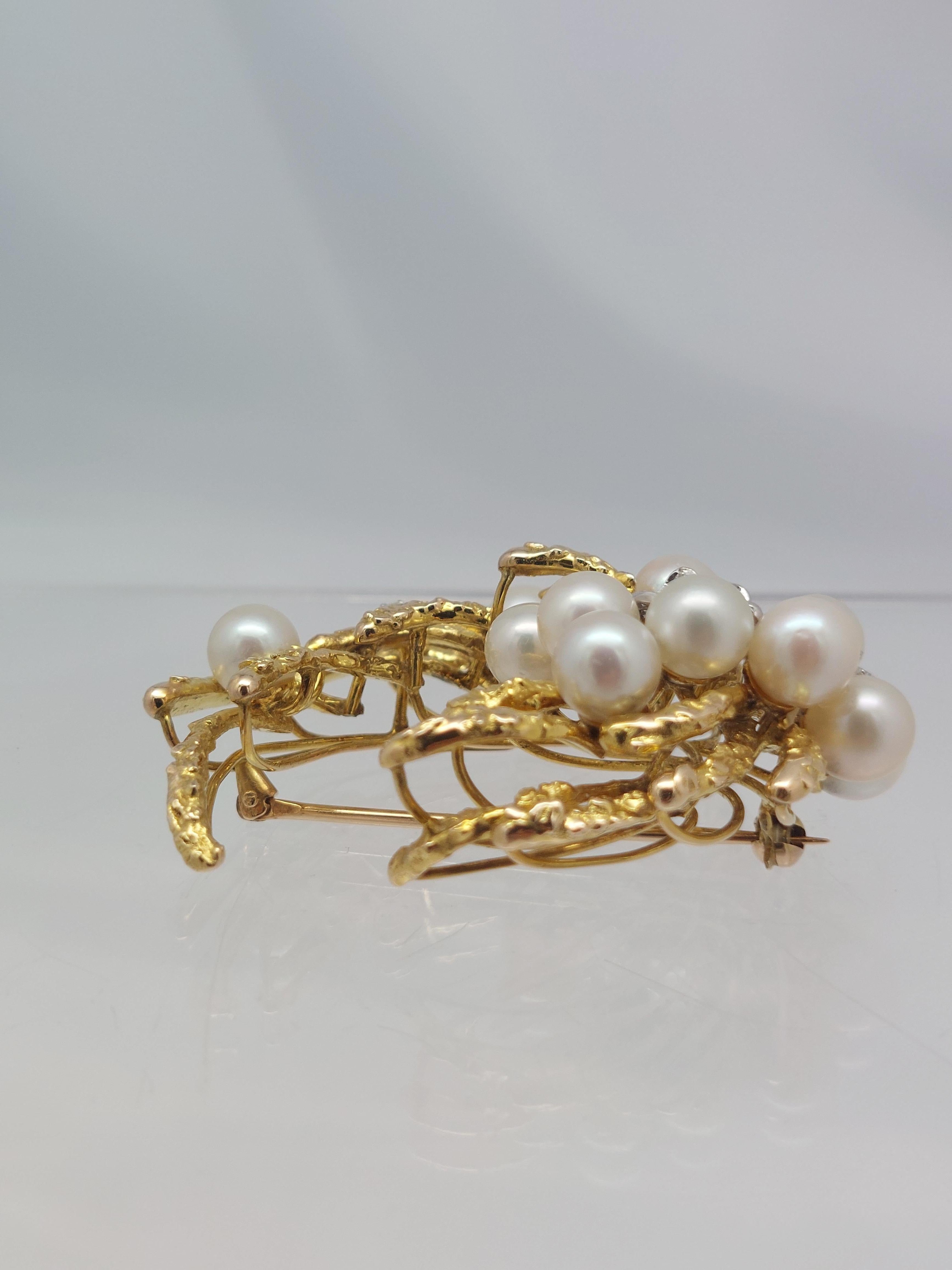 Set di orecchini e spilla con perle e diamanti 18KT di Fordley In condizioni buone in vendita a Vero Beach, FL