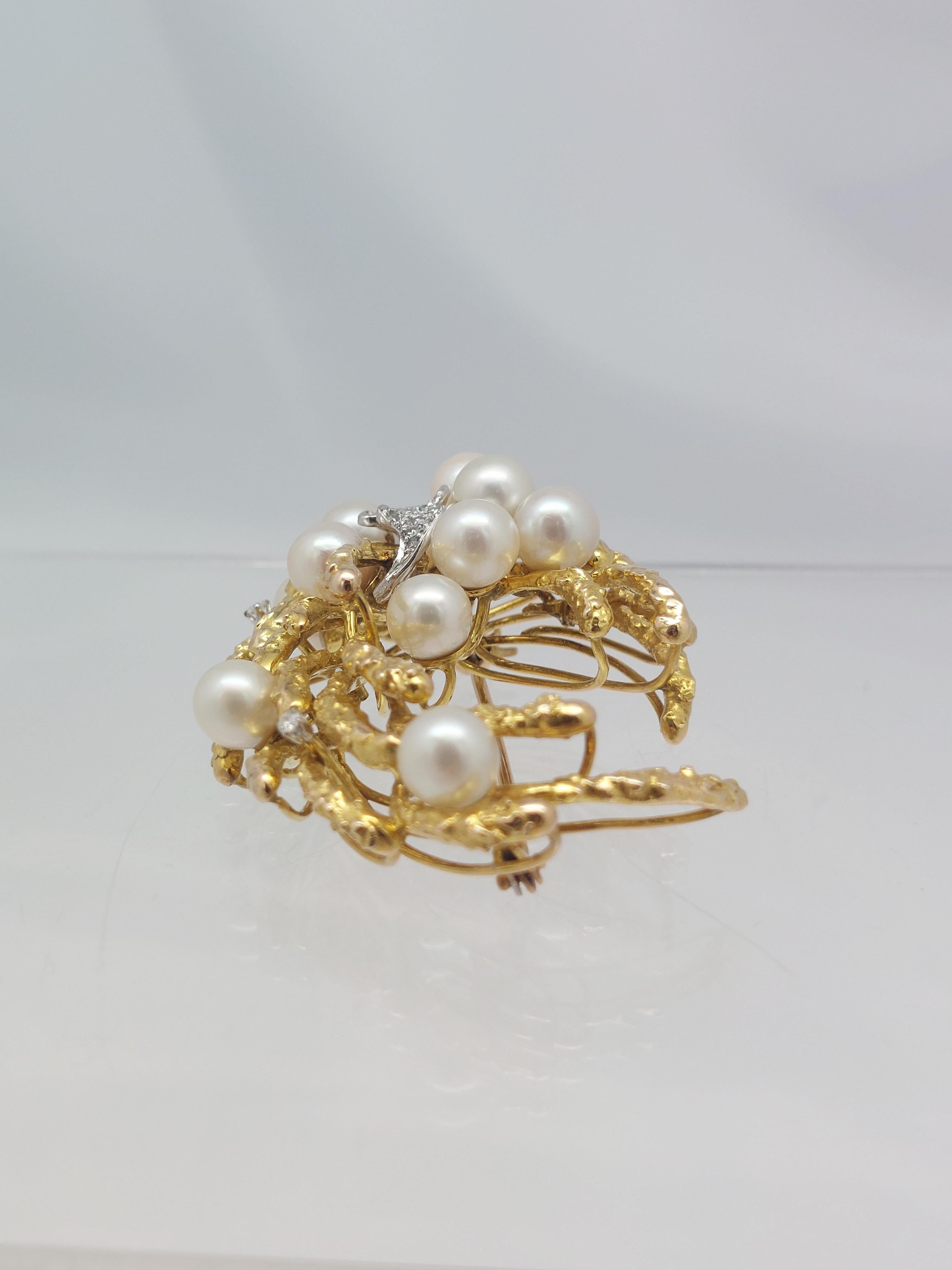 da uomo o donna Set di orecchini e spilla con perle e diamanti 18KT di Fordley in vendita