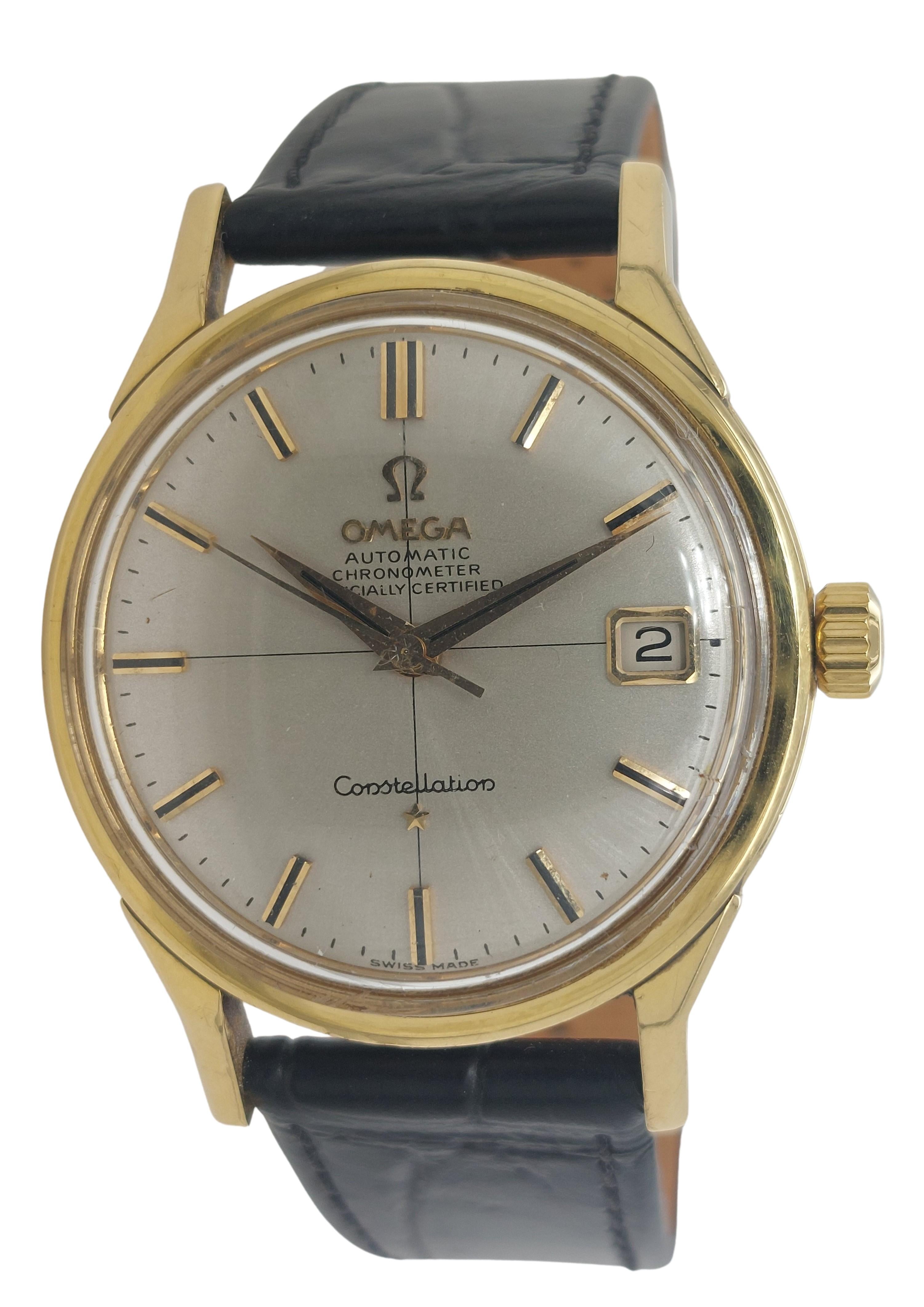 Omega Constellation Chronometer Officially Certified, 18kt solid gold case, Calibre 561 , Reference 168005

Movement: mechanical movement, automatic self winding, Calibre 561

Functions: Hours, minutes, seconds, Date

Calibre: 561, Automatic, 24