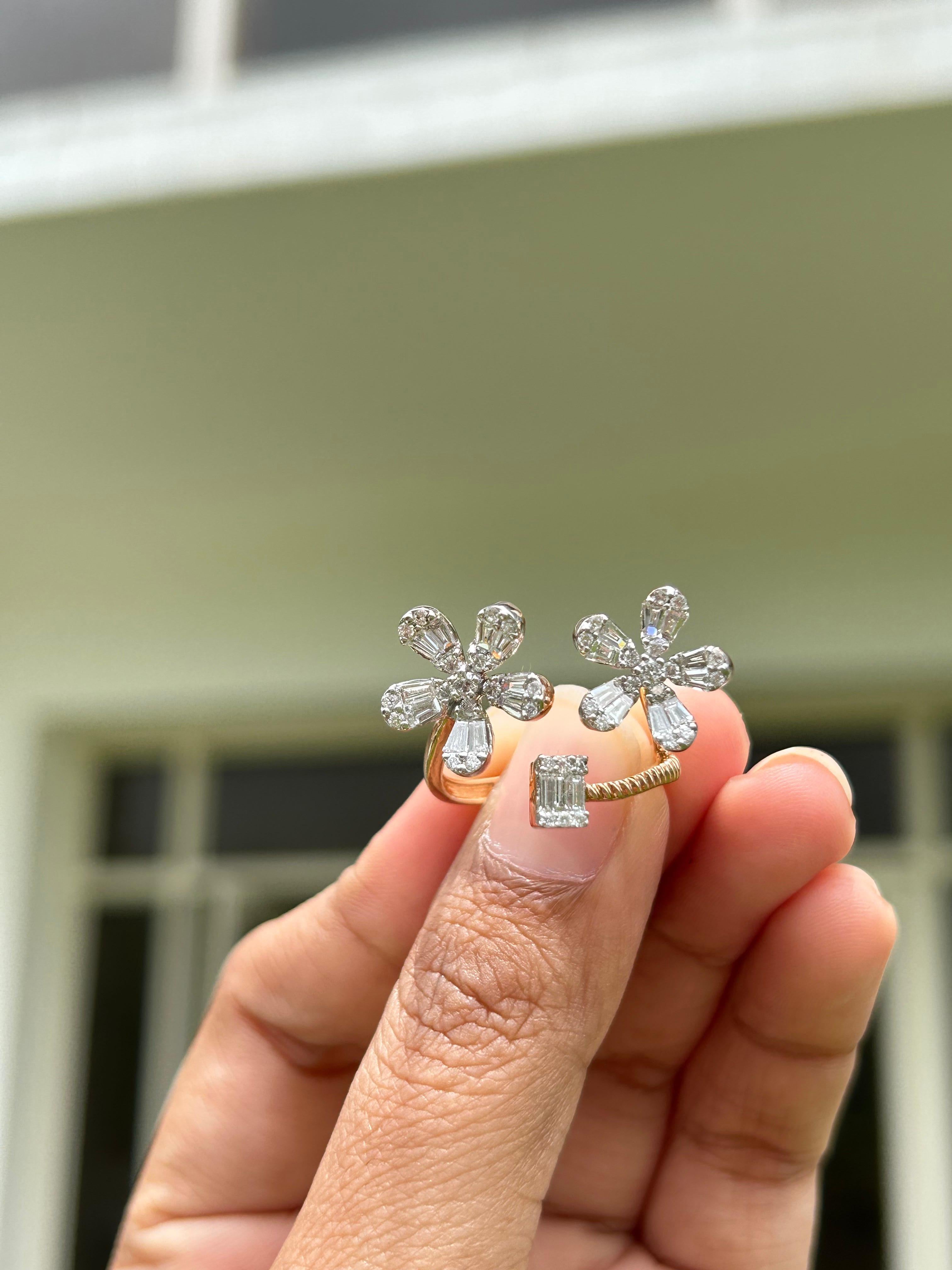 For Sale:  18kt Solid Rose Gold Designer Women's Stunning Diamond Floral Ring 11