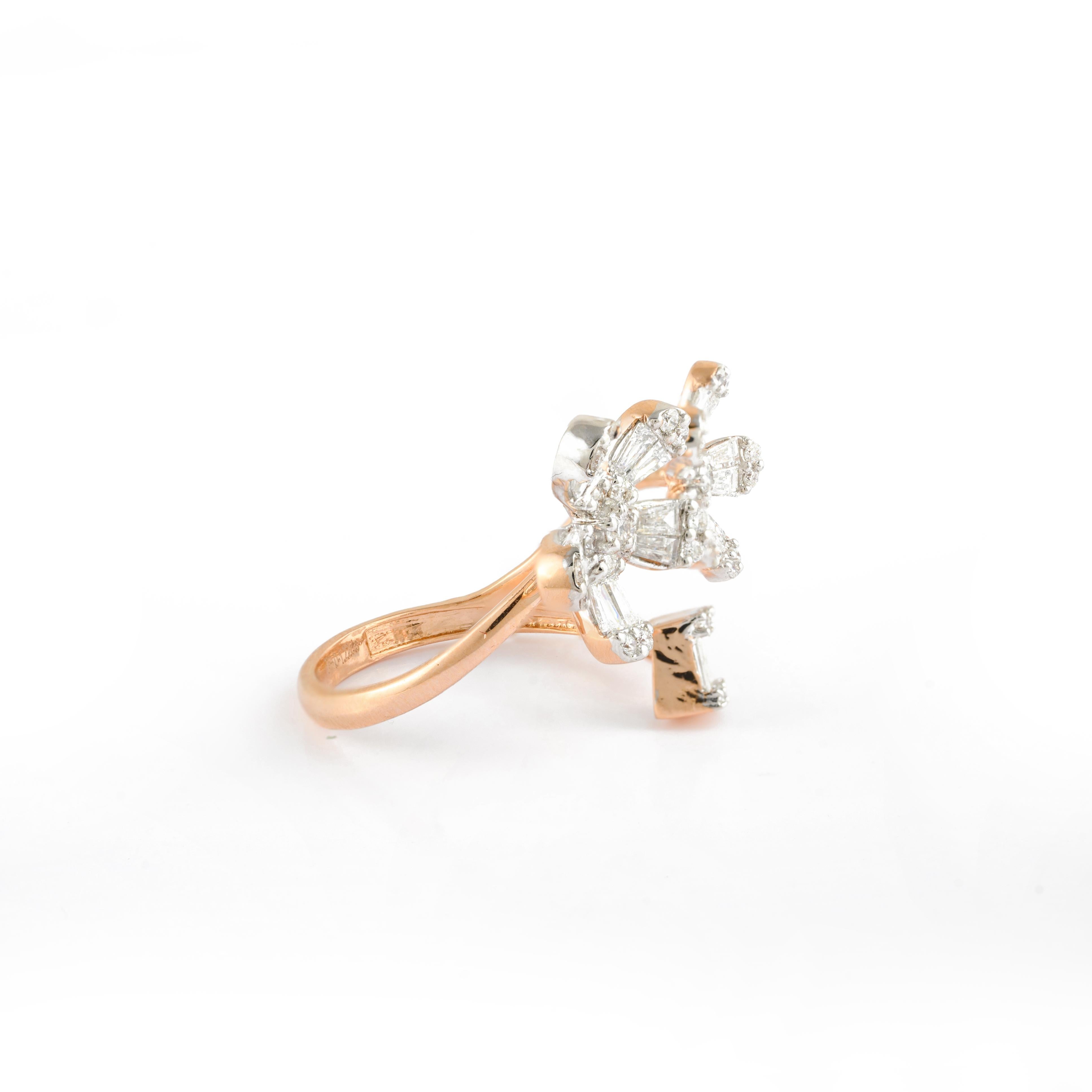For Sale:  18kt Solid Rose Gold Designer Women's Stunning Diamond Floral Ring 6