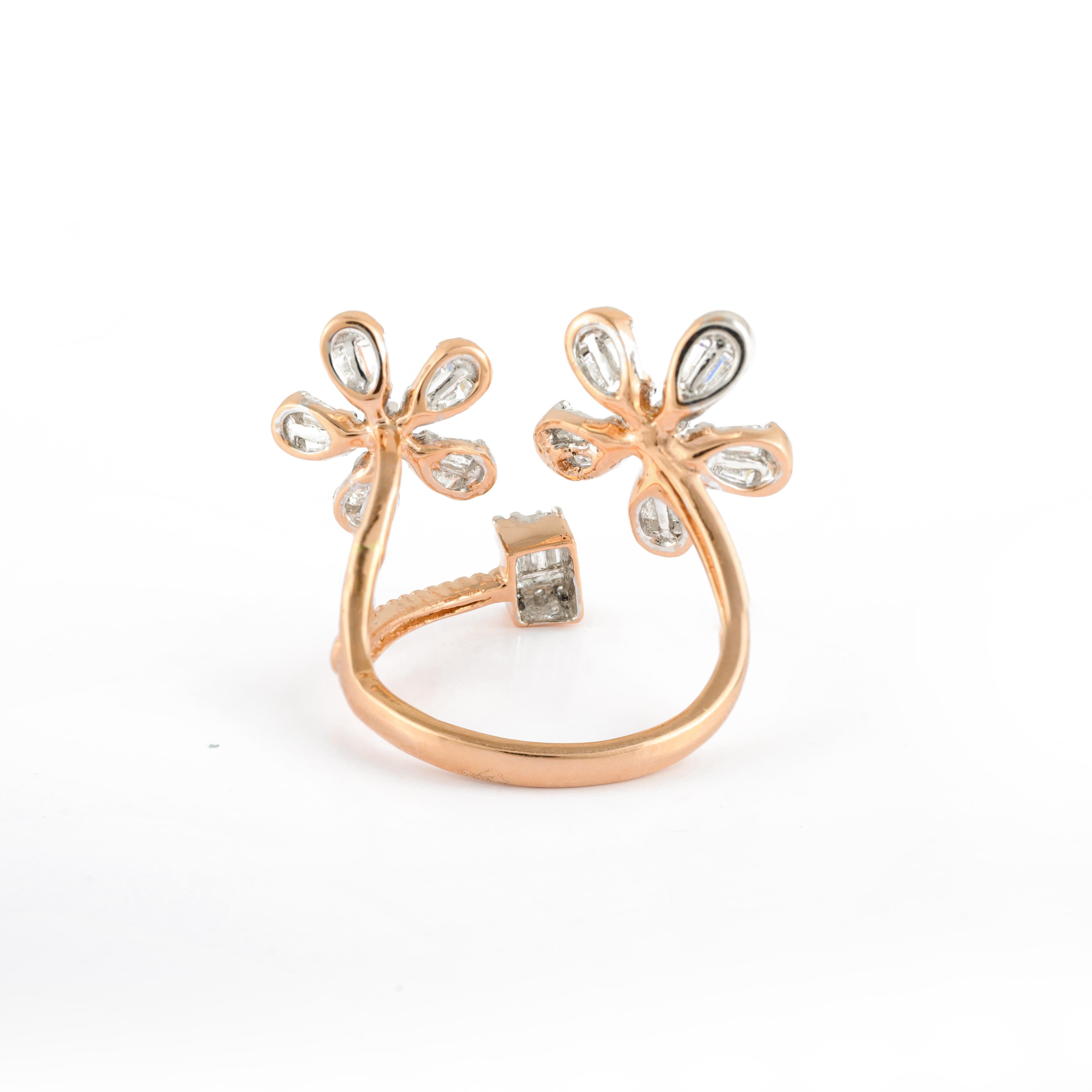 For Sale:  18kt Solid Rose Gold Designer Women's Stunning Diamond Floral Ring 8