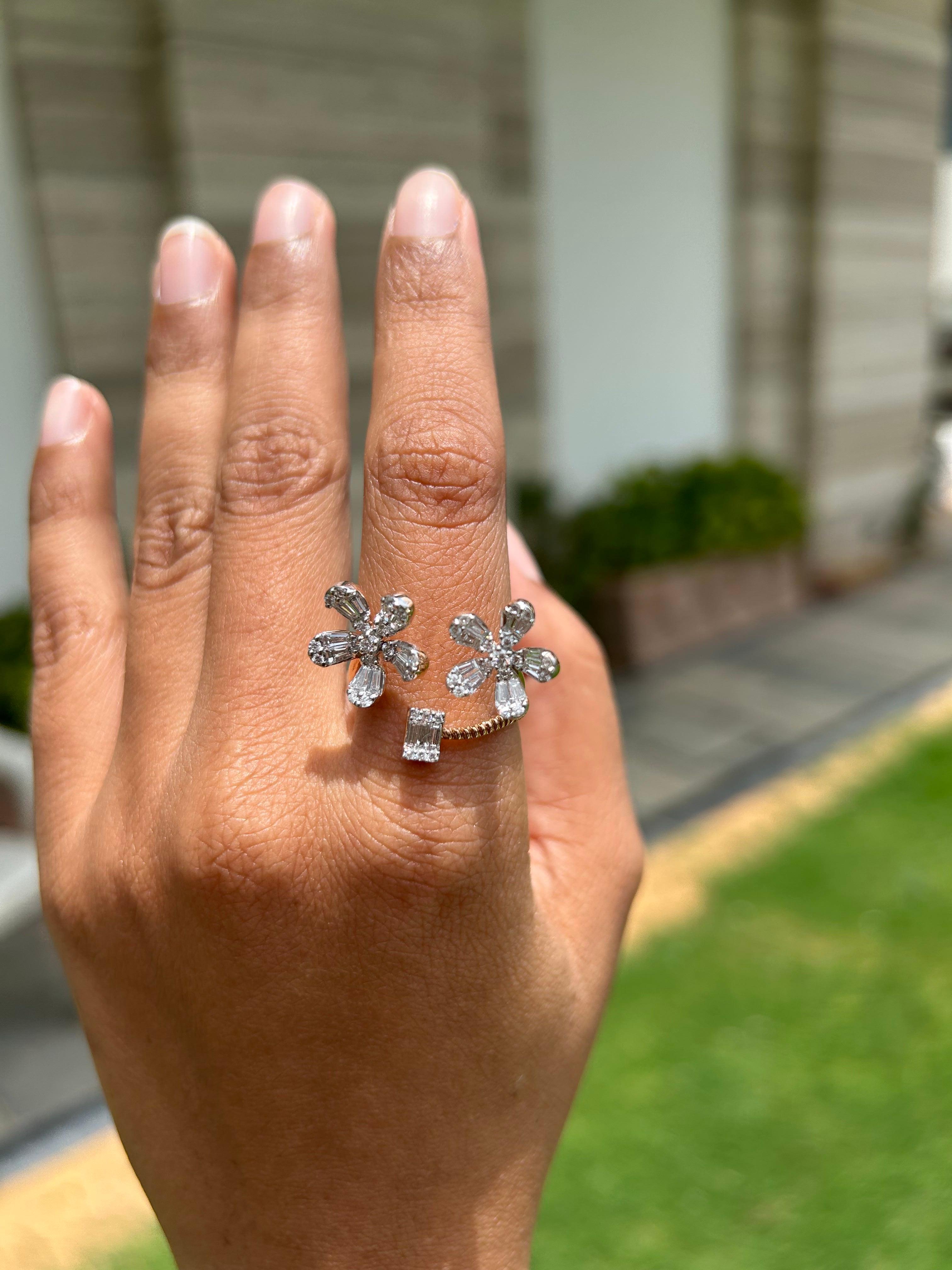For Sale:  18kt Solid Rose Gold Designer Women's Stunning Diamond Floral Ring 5
