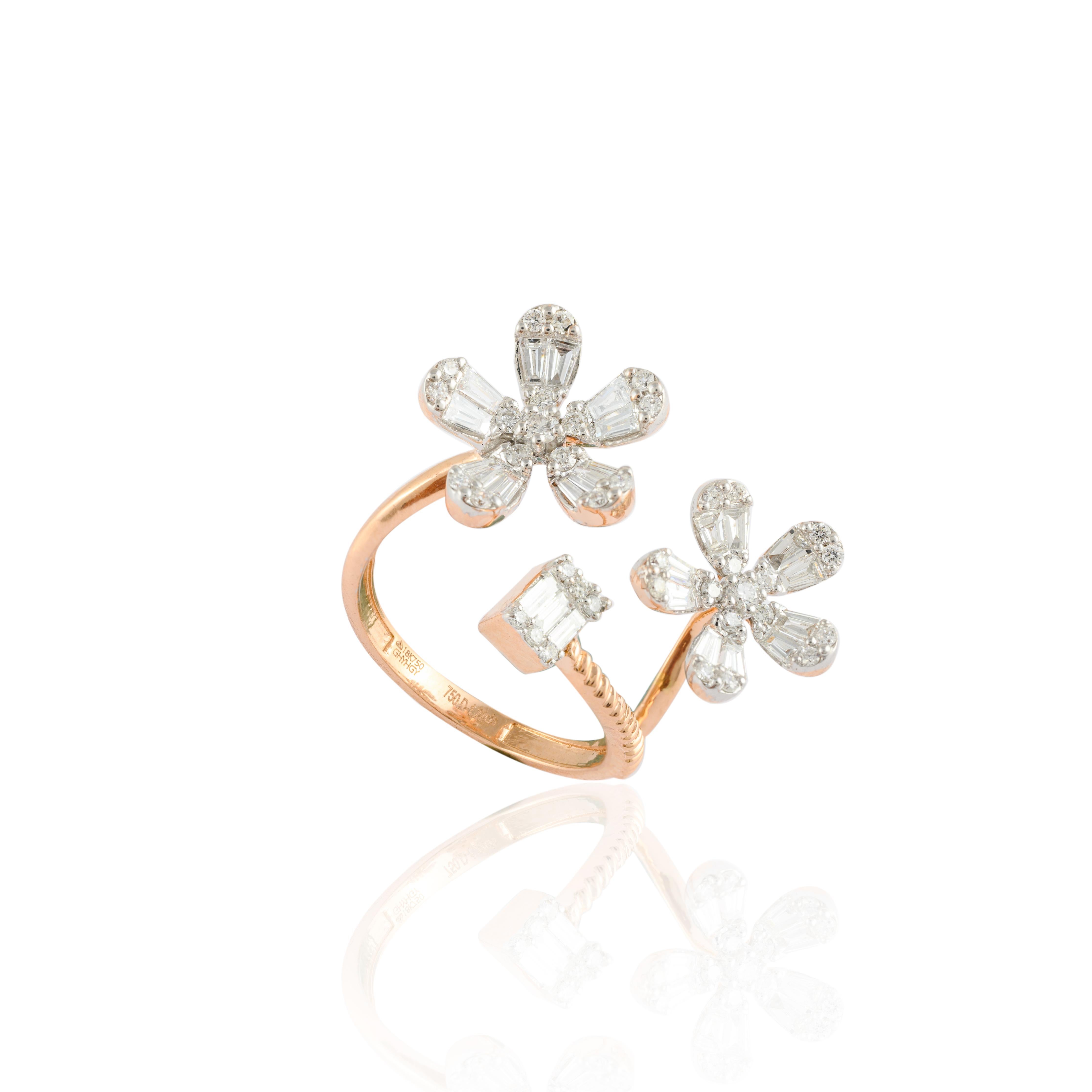 For Sale:  18kt Solid Rose Gold Designer Women's Stunning Diamond Floral Ring 10