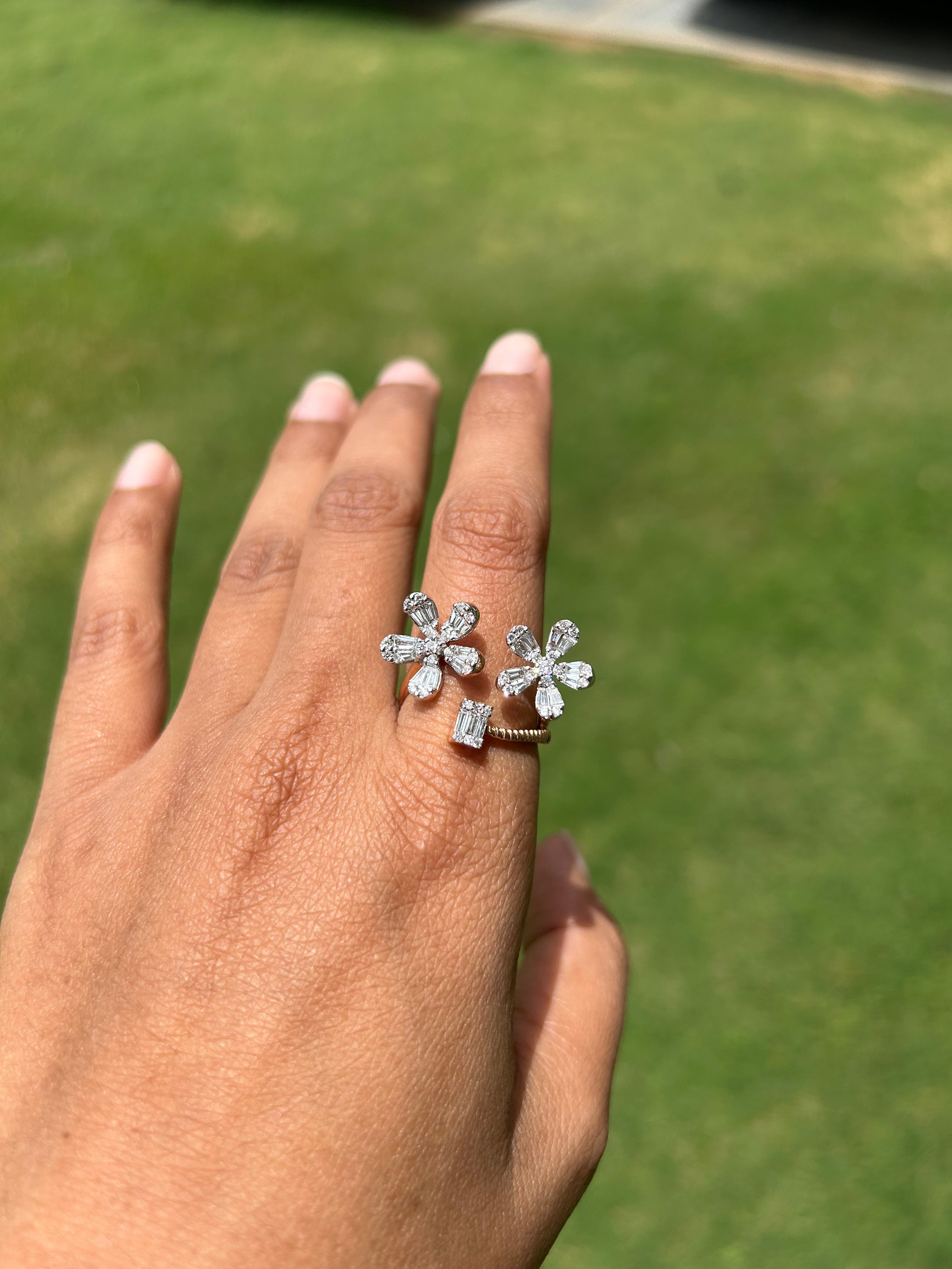 For Sale:  18kt Solid Rose Gold Designer Women's Stunning Diamond Floral Ring 9