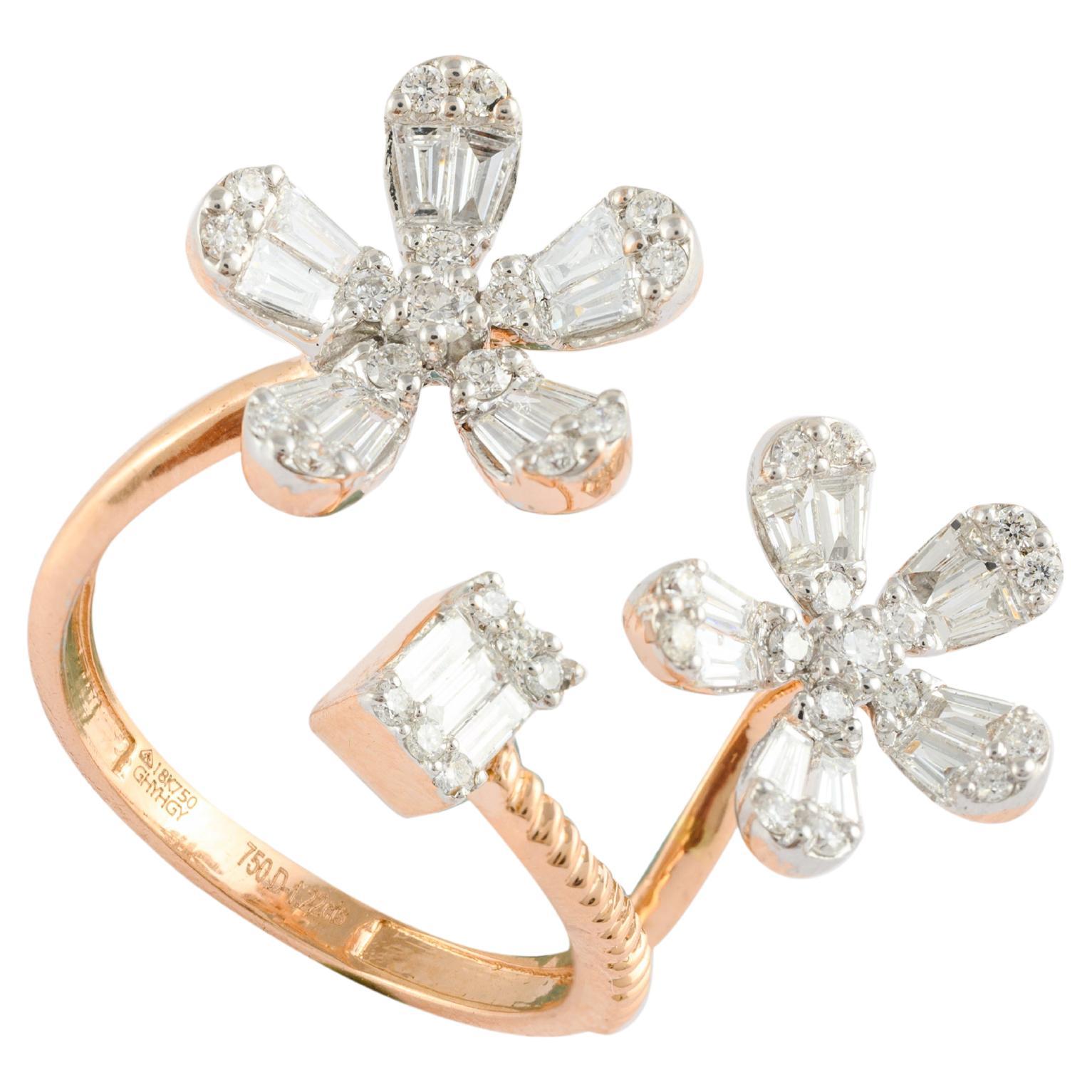 18kt Solid Rose Gold Designer Women's Stunning Diamond Floral Ring