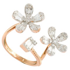 Superbe bague florale de créateur en or rose massif 18 carats avec diamants pour femmes