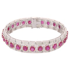 Pulsera de tenis de oro blanco macizo de 18 quilates con diamantes de 8,5 quilates y rubíes de 21 quilates para ella