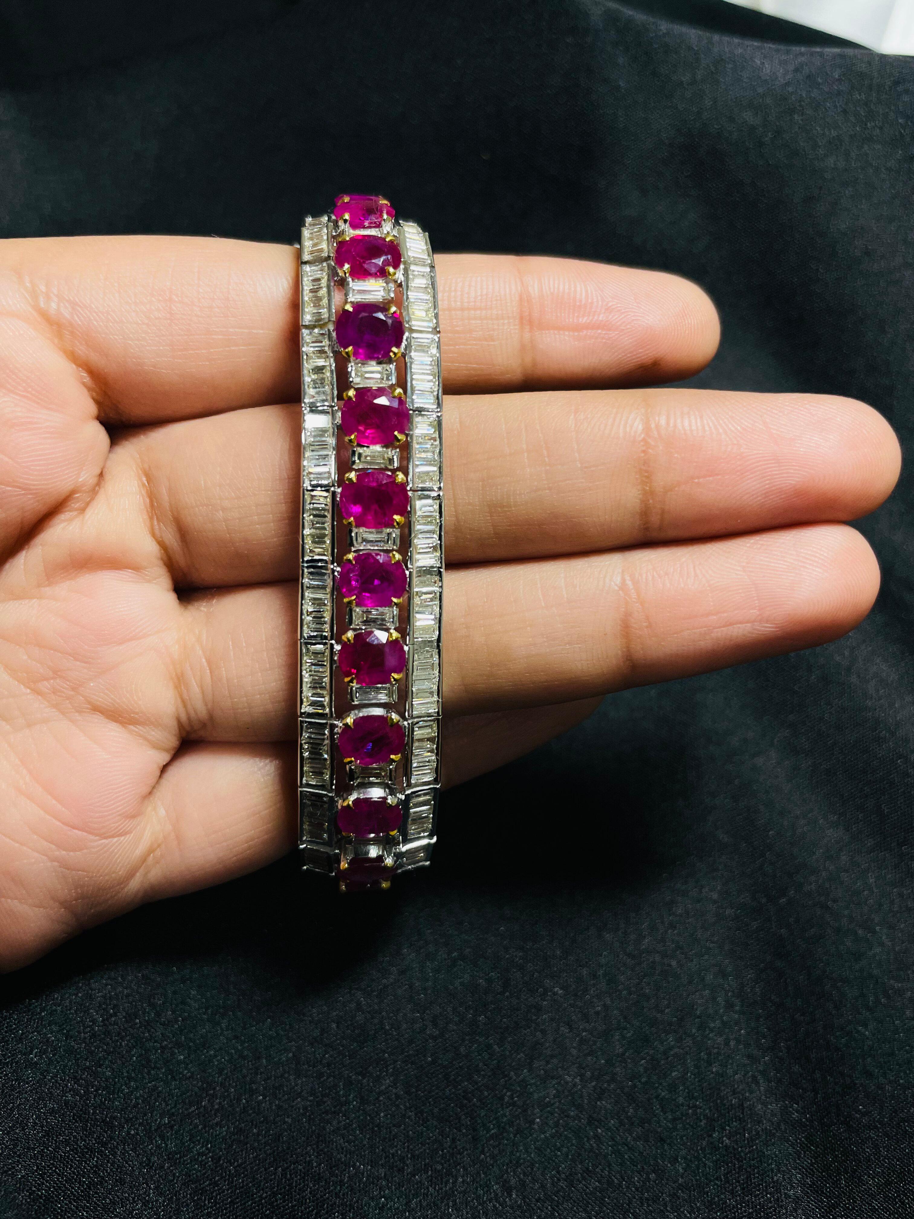 Art Nouveau 18kt Solid White Gold 8.5 CTW Diamond and 21 CTW Ruby Tennis Bracelet For Her For Sale