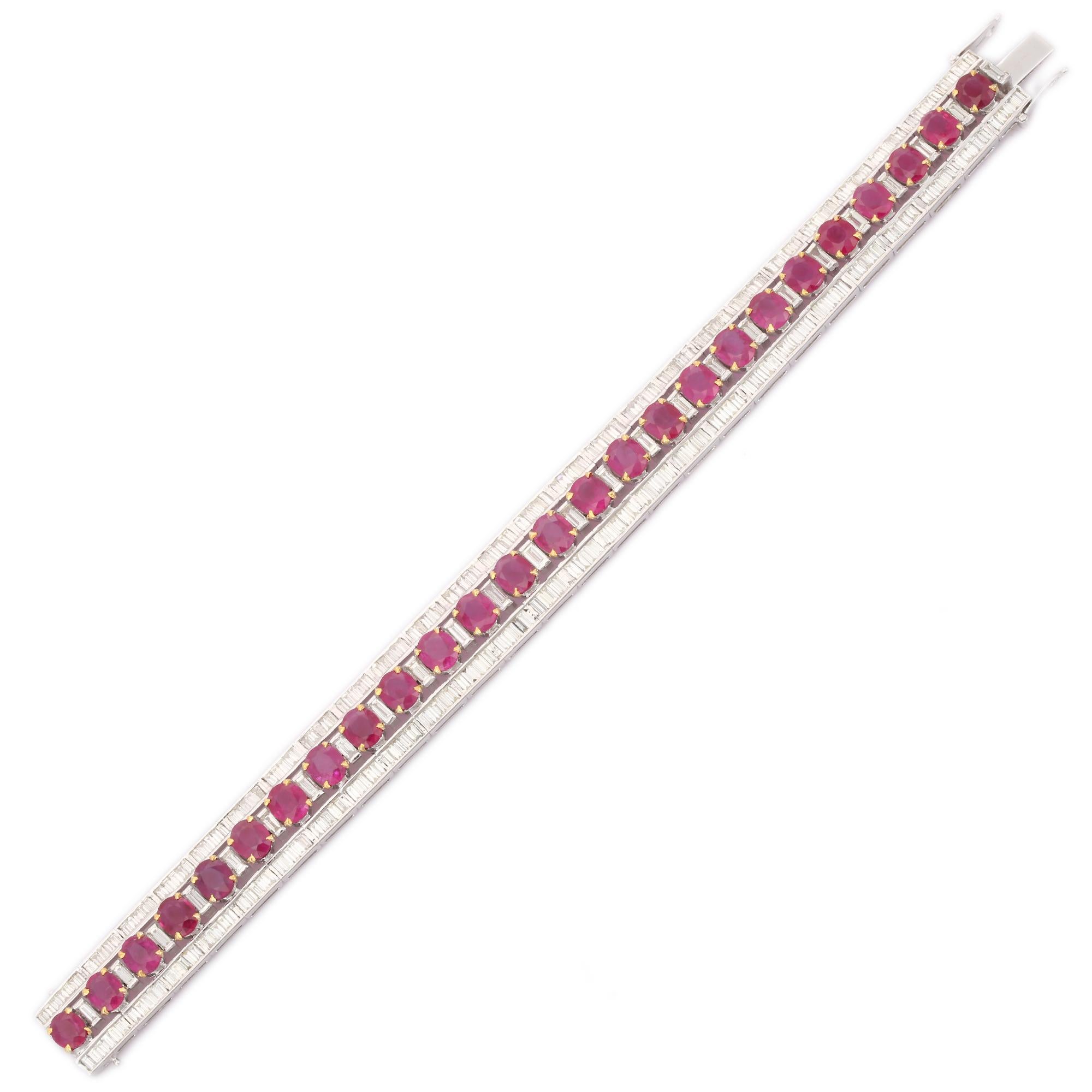 Oval Cut 18kt Solid White Gold 8.5 CTW Diamond and 21 CTW Ruby Tennis Bracelet For Her For Sale