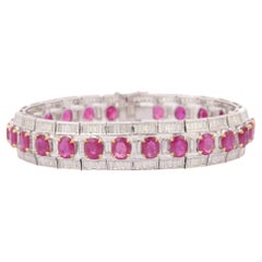 Tennisarmband aus 18 Karat massivem Weißgold mit 8,5 Karat Diamanten und 21 Karat Rubin für sie