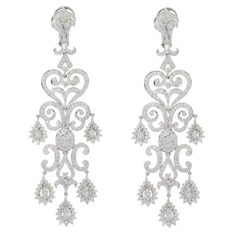 18kt Solid White Gold Genuine 10.76 Carats Diamond Chandelier Earrings In New Condition For Sale In New York, NY