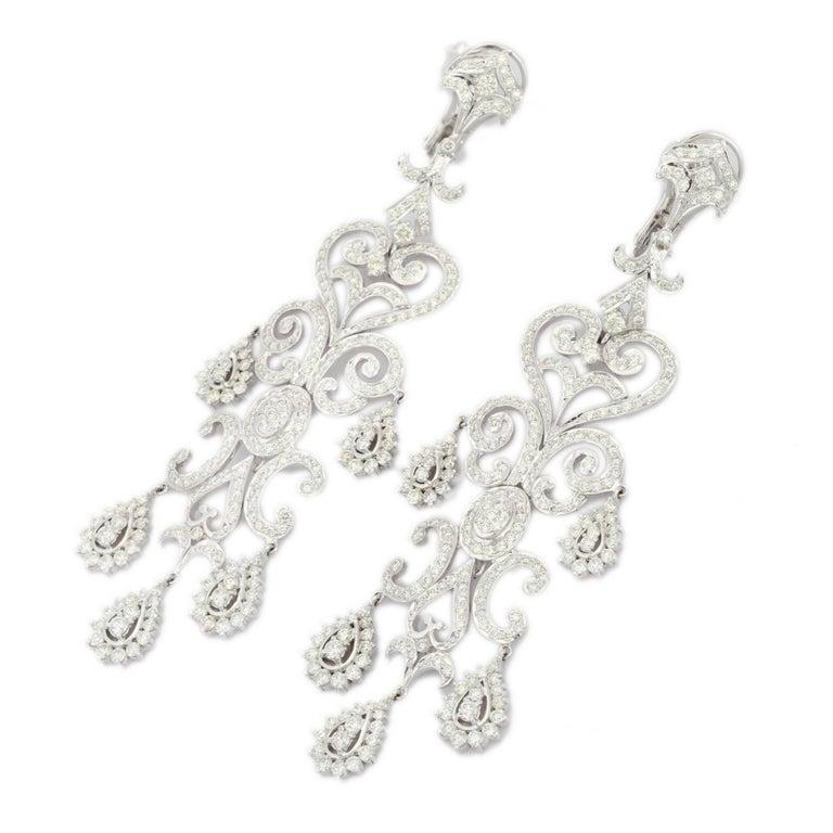 Women's 18kt Solid White Gold Genuine 10.76 Carats Diamond Chandelier Earrings For Sale