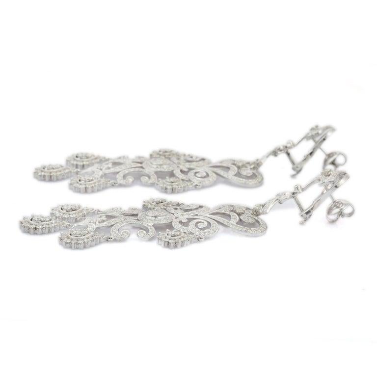 18kt Solid White Gold Genuine 10.76 Carats Diamond Chandelier Earrings For Sale 2