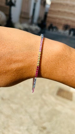 Bracciale Tennis Multi Zaffiro in oro bianco massiccio 18 carati per donna