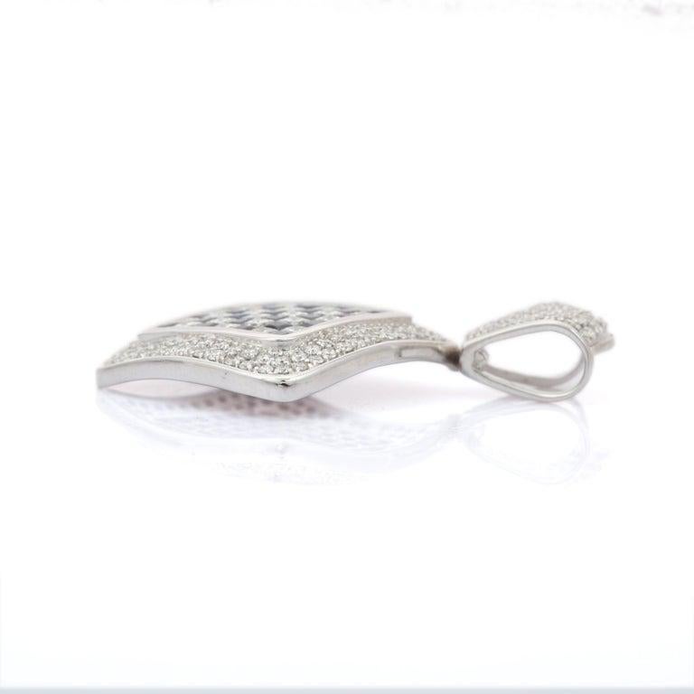 18kt Solid White Gold Sapphire Diamond Checkerboard Pendant For Sale 3