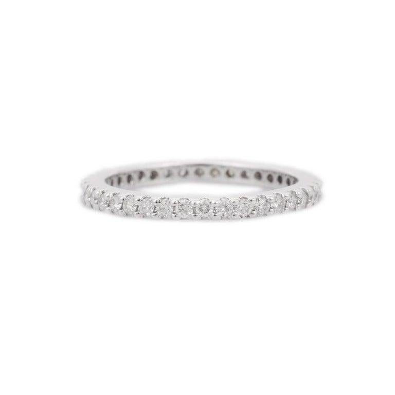 For Sale:  18kt Solid White Gold Stackable Diamond Eternity Engagement Band Ring  3