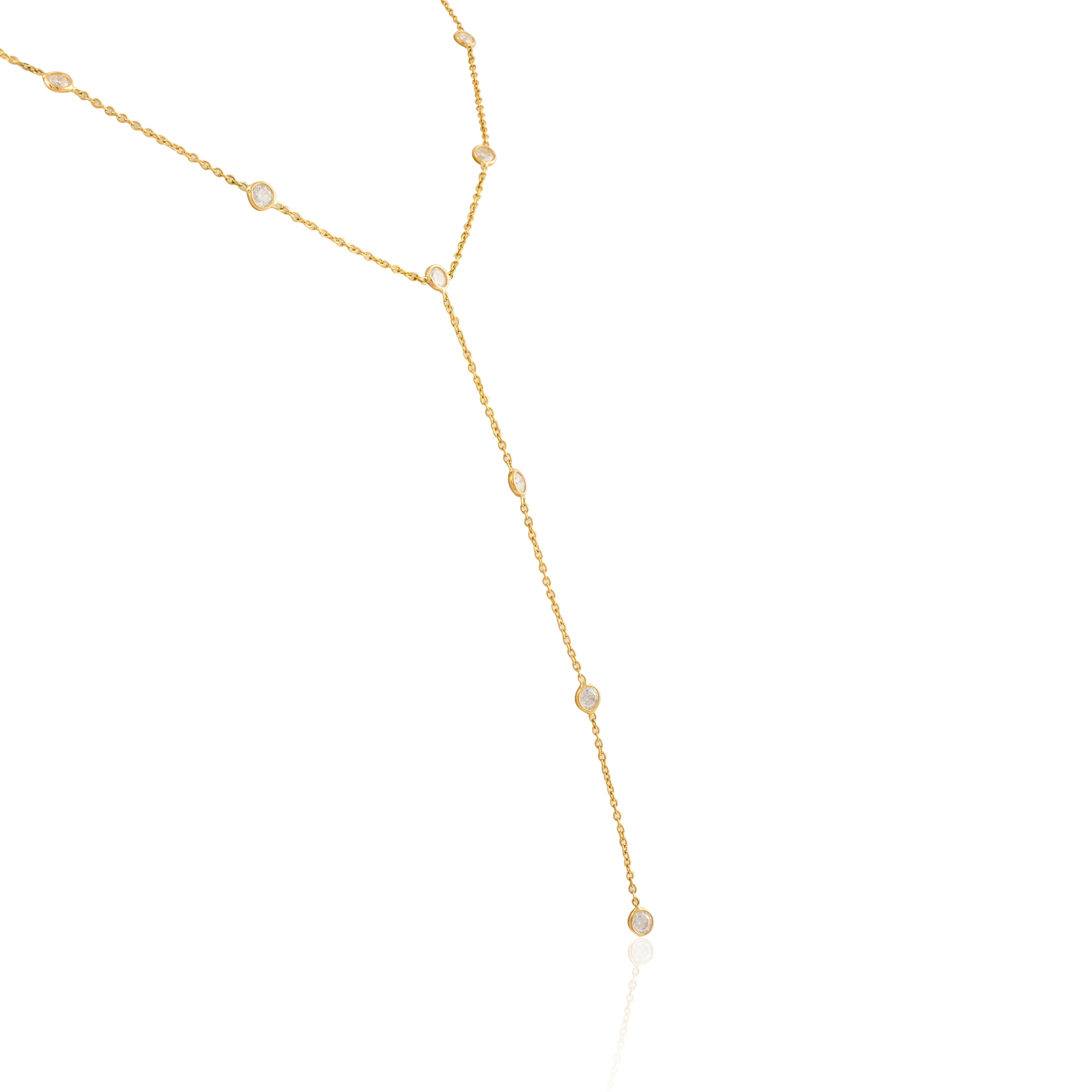 Modernist 18kt Solid Yellow Gold 1 CTW Diamond Lariat Necklace, Gift For Her Christmas For Sale