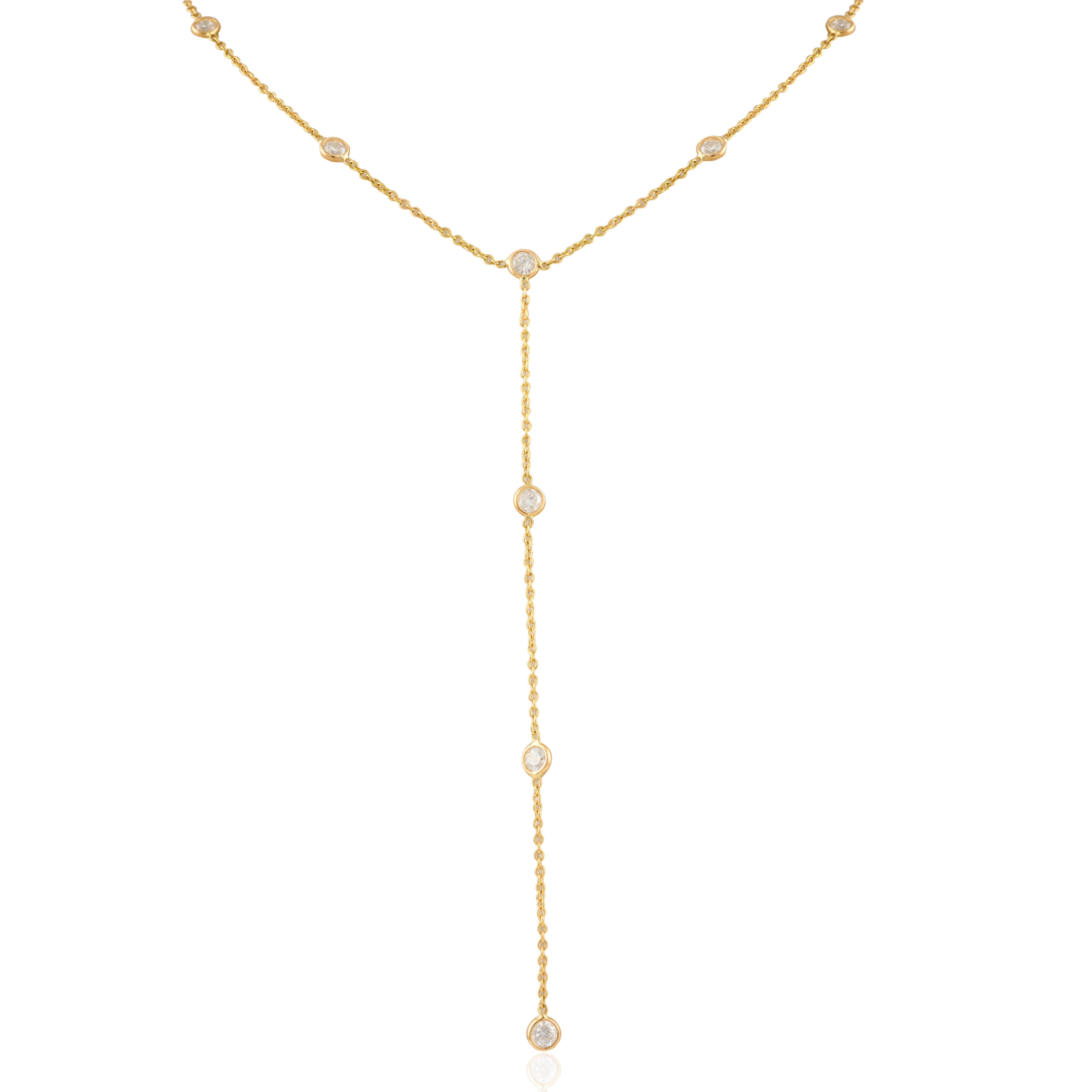 Women's 18kt Solid Yellow Gold 1 CTW Diamond Lariat Necklace, Gift For Her Christmas For Sale