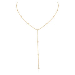 18kt Solid Yellow Gold 1 CTW Diamond Lariat Necklace, Gift For Her Christmas