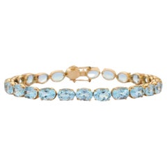 18kt Solid Yellow Gold 28.5 Carats Faceted Blue Topaz Gemstone Tennis Bracelet