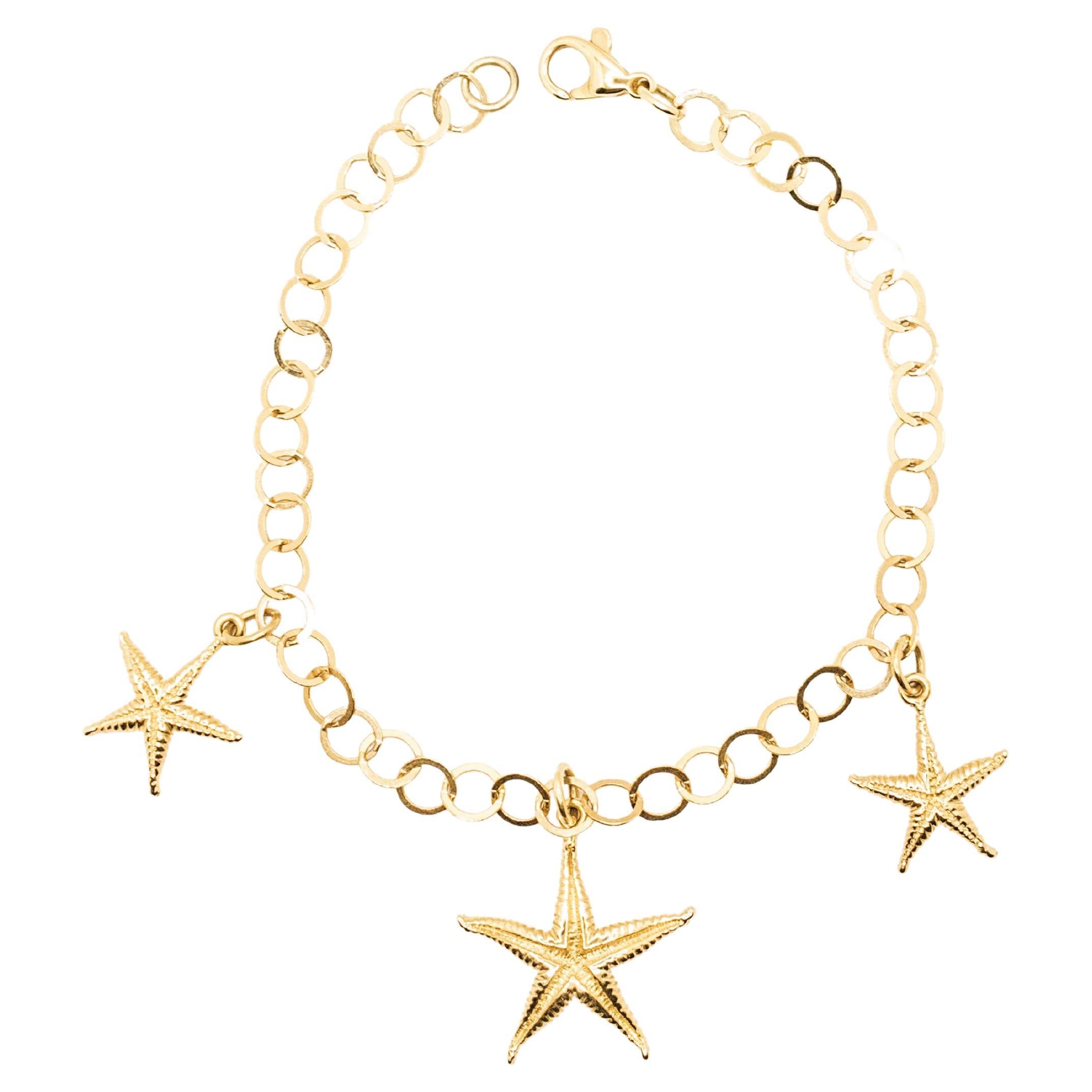 18 Karat Solid Yellow Gold Starfish Chain Bracelet For Sale