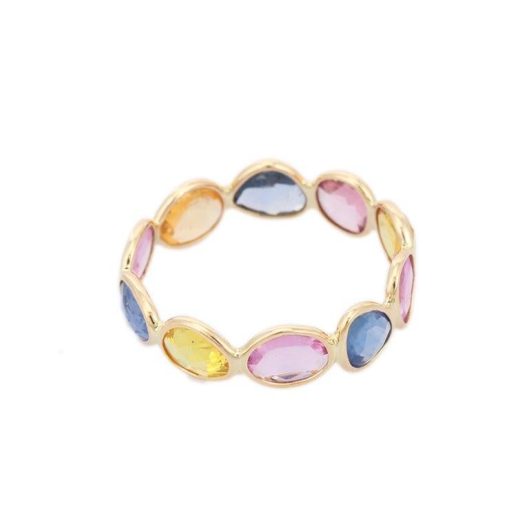 18kt Solid Yellow Gold Uneven Multi Sapphire Eternity Band Ring 7