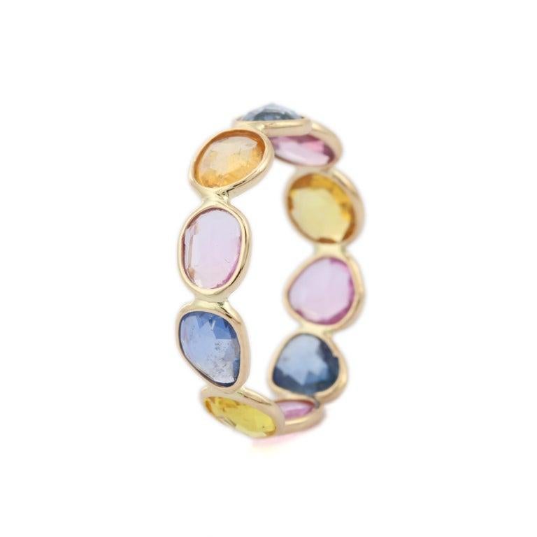 18kt Solid Yellow Gold Uneven Multi Sapphire Eternity Band Ring 8