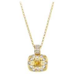 18kt. Ciondolo quadrato Splash of Color Diamante Citrino su catena