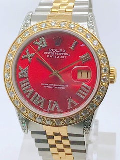 18kt/Stainless Rolex Datejust with Red Diamond Dial, Bezel, and Lugs circa 1985